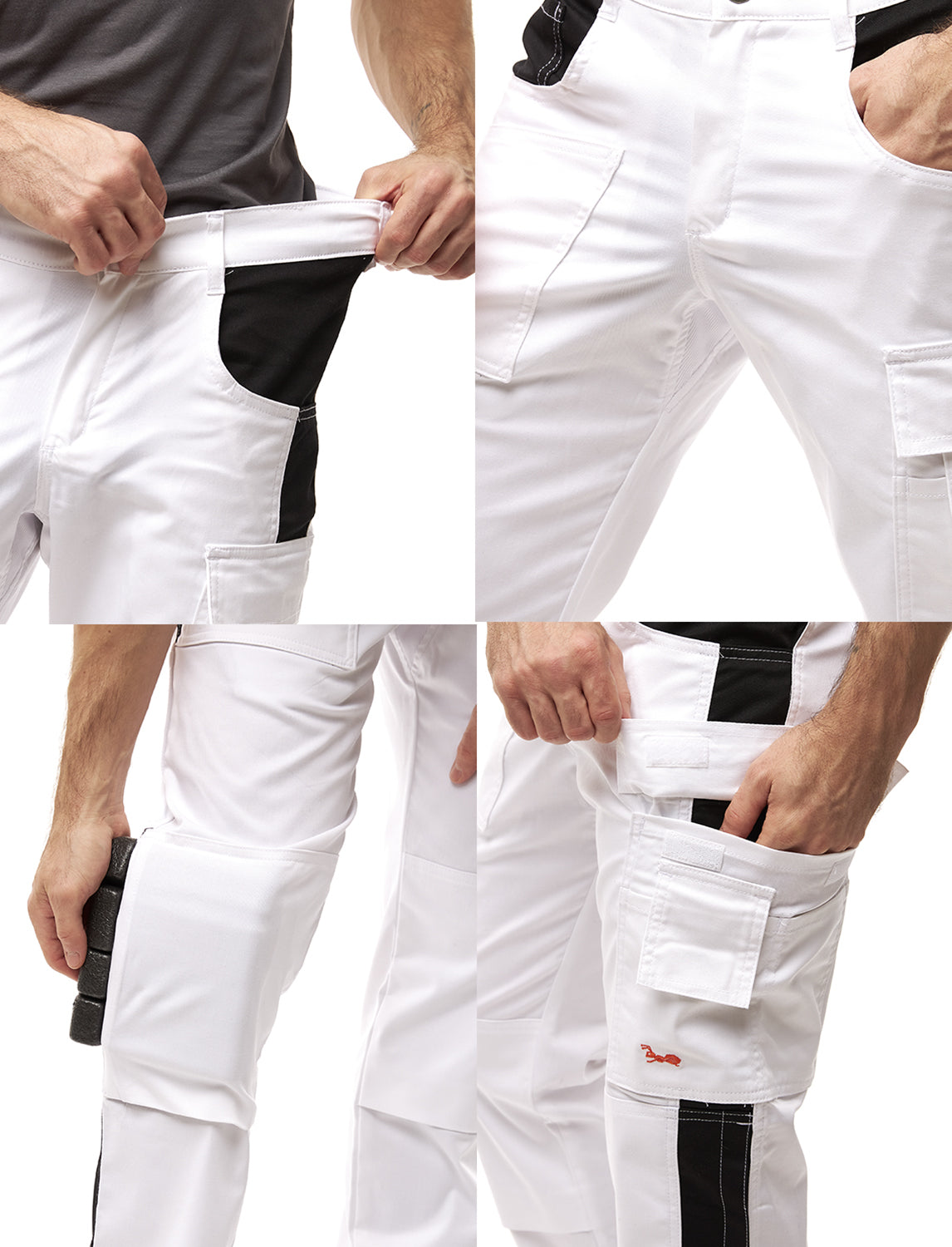 Malerhose Herren Weiß mit Kniepolstertaschen, Stretch Arbeitshose Nylon X