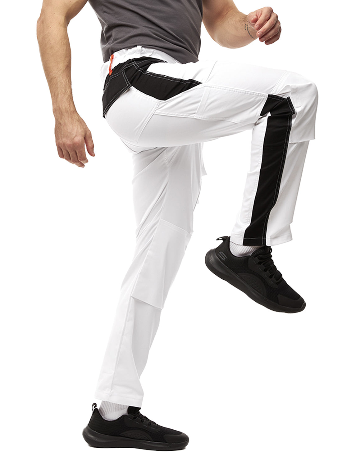 Malerhose Herren Weiß mit Kniepolstertaschen, Stretch Arbeitshose Nylon X