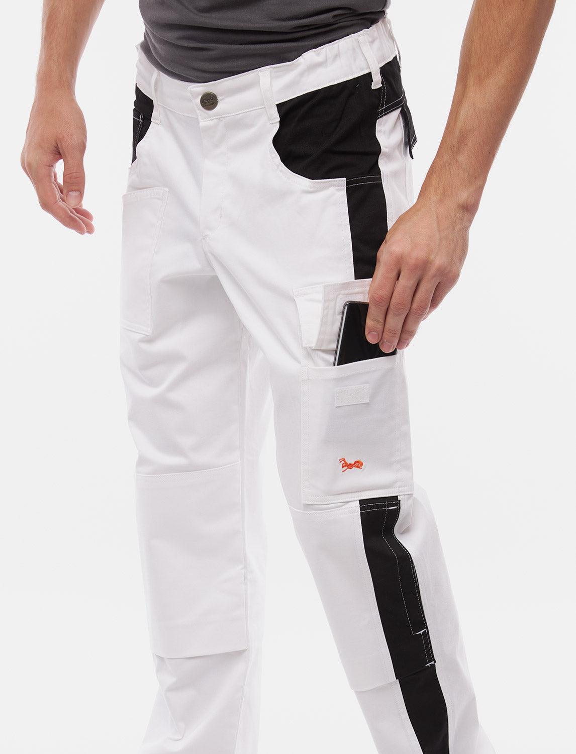 power Stretch Herren Malerhose mit Kniepolstertaschen Stuckateur Arbeitshose Weiß