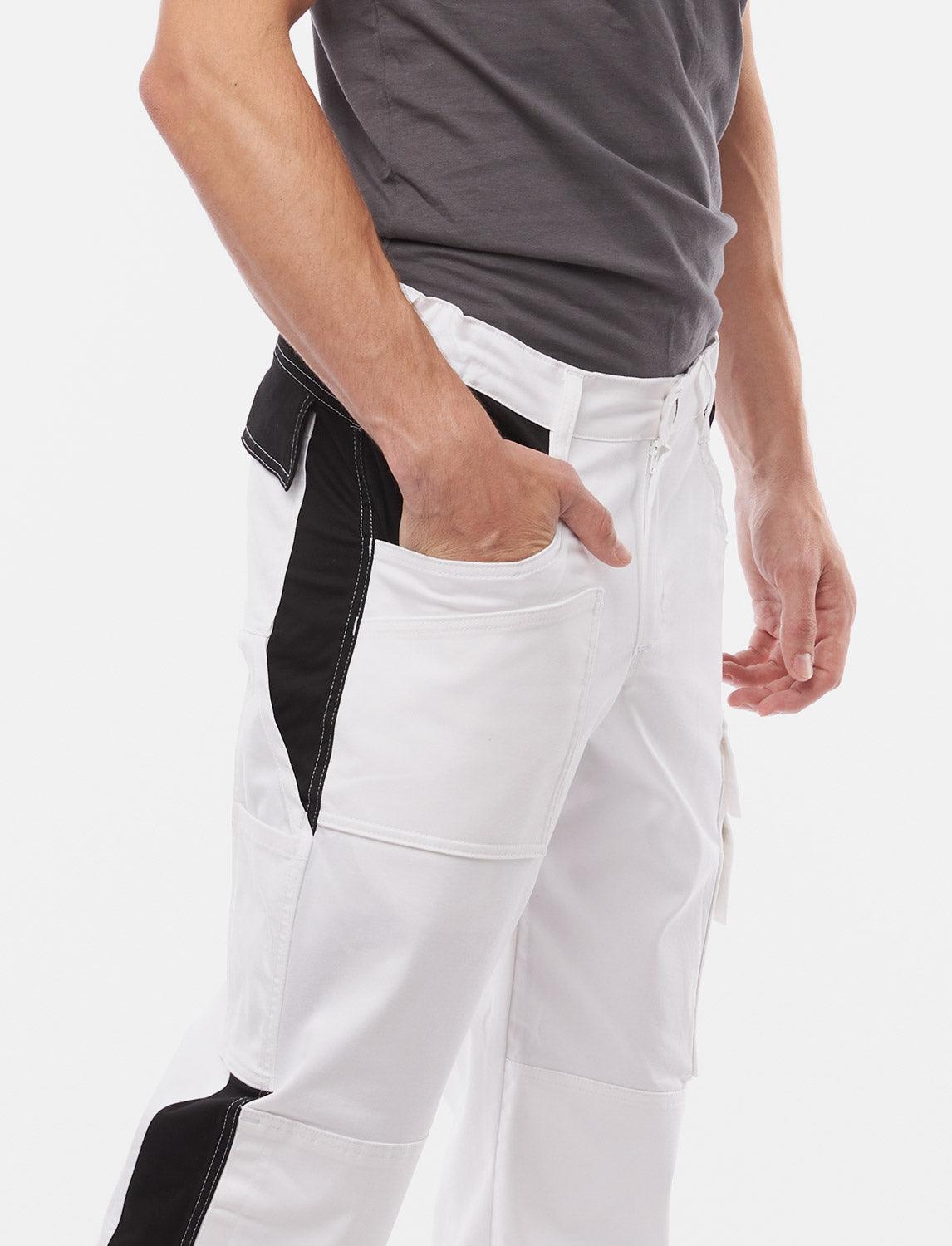 power Stretch Herren Malerhose mit Kniepolstertaschen Stuckateur Arbeitshose Weiß