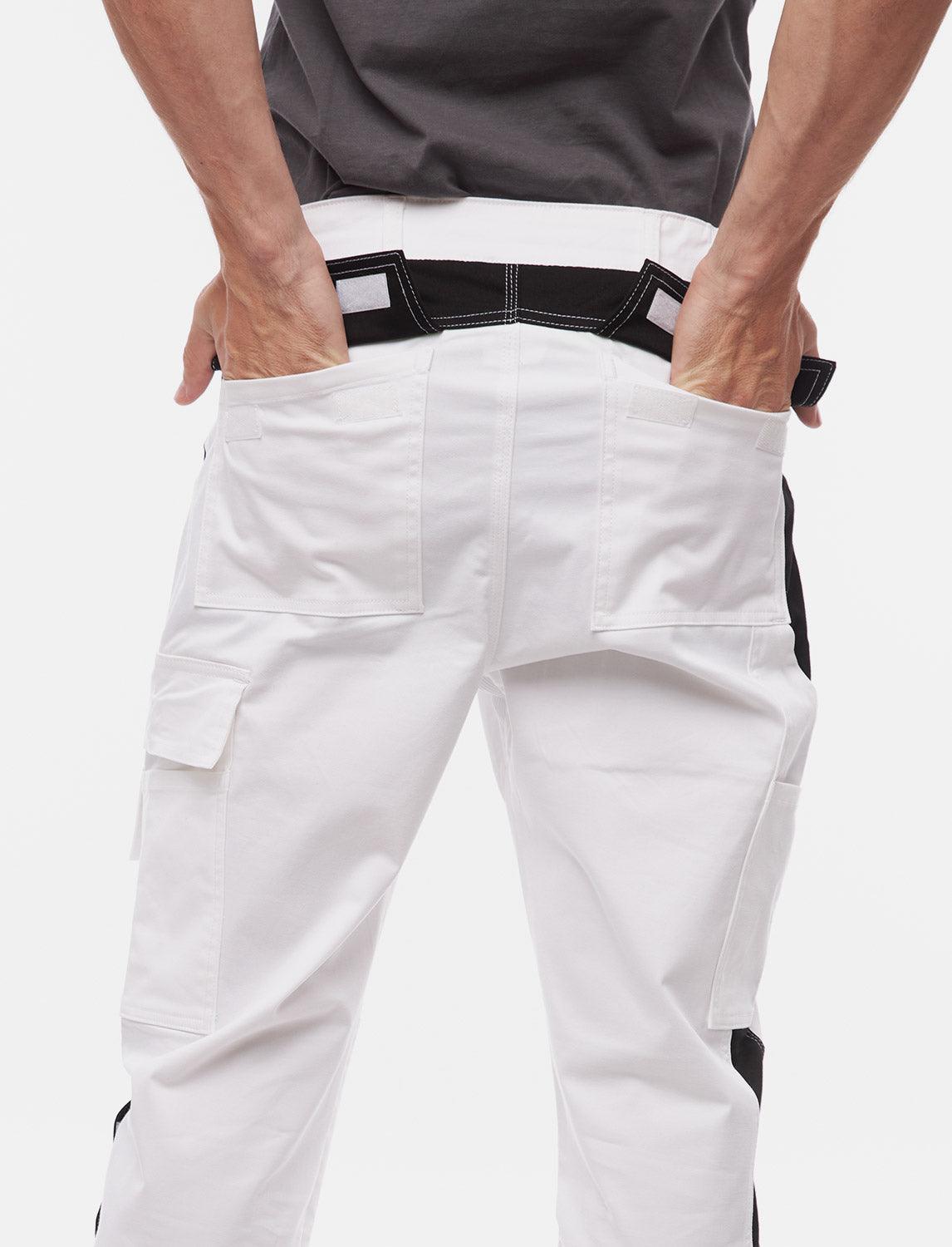 power Stretch Herren Malerhose mit Kniepolstertaschen Stuckateur Arbeitshose Weiß