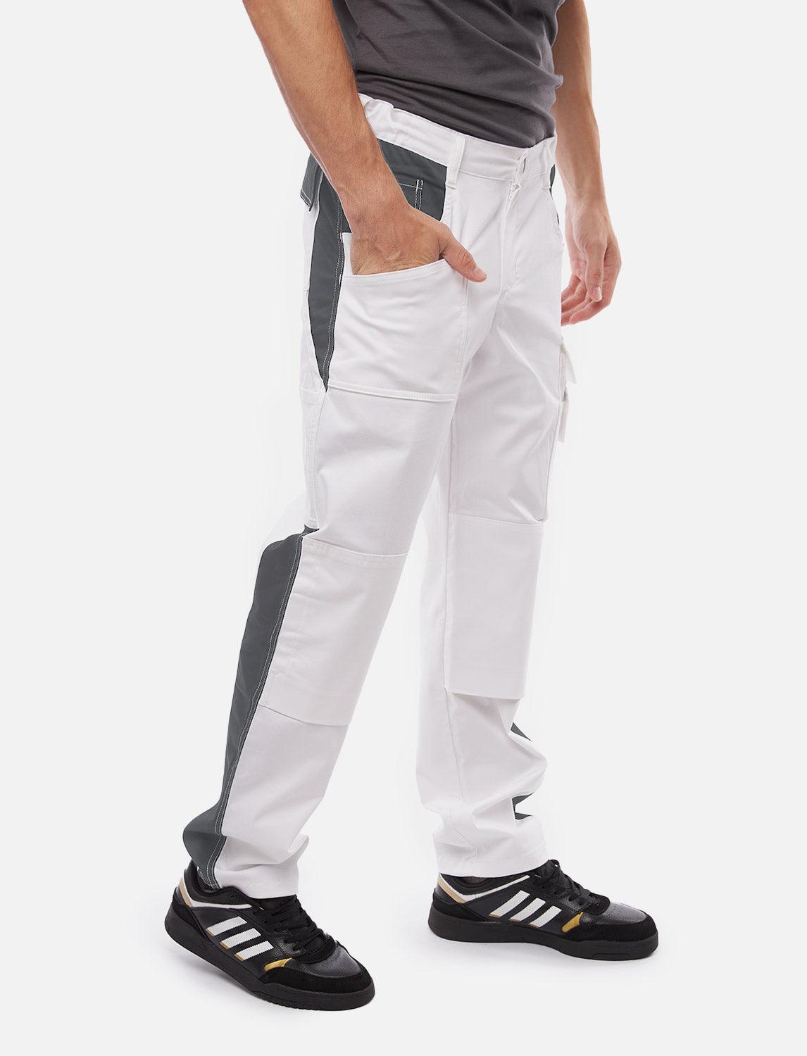 power Stretch Herren Malerhose mit Kniepolstertaschen Stuckateur Arbeitshose Weiß