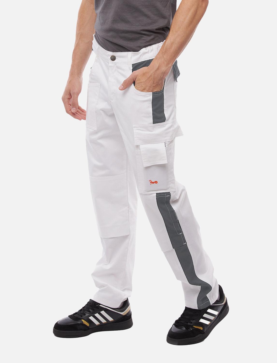 power Stretch Herren Malerhose mit Kniepolstertaschen Stuckateur Arbeitshose Weiß