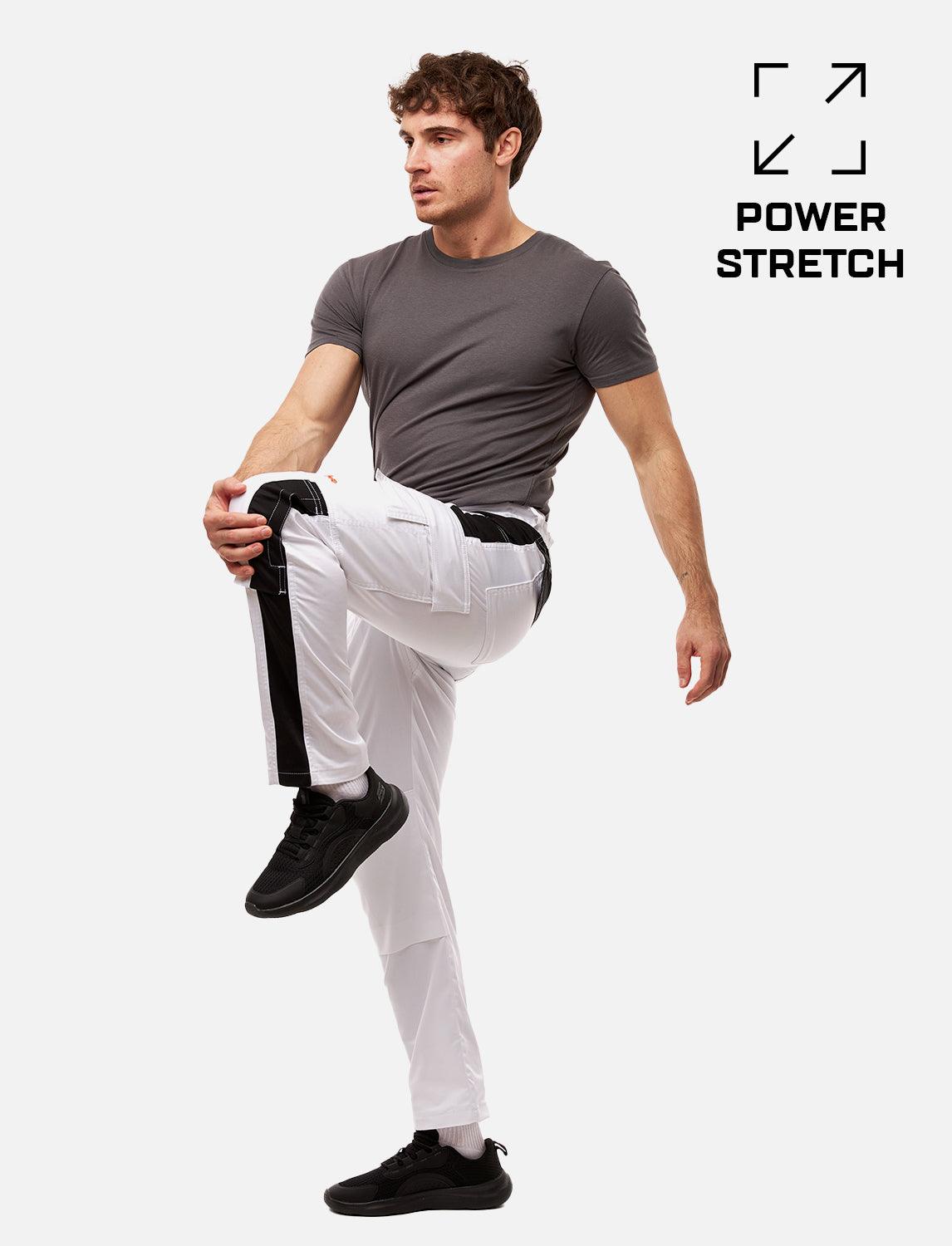 power Stretch Herren Malerhose mit Kniepolstertaschen Stuckateur Arbeitshose Weiß