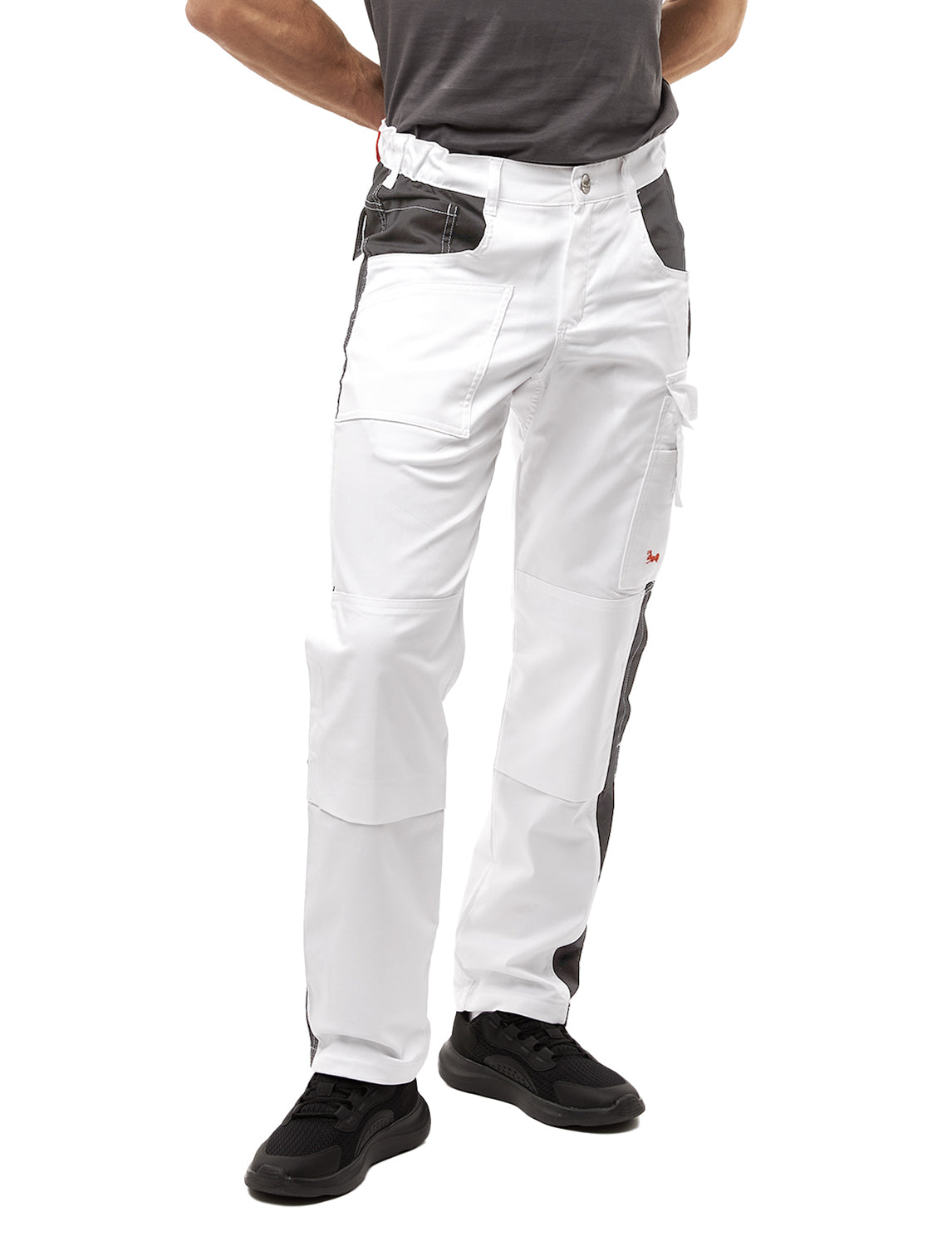 Arbeitshose Herren Stretch mit Kniepolstertaschen Malerhose Weiß Strong Baumwolle