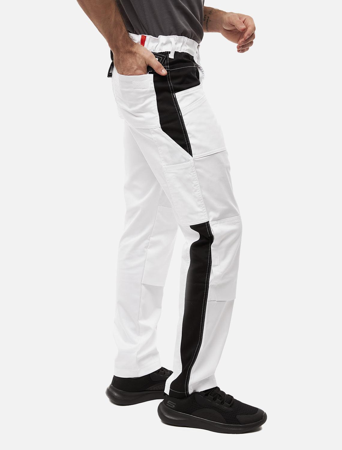 Herren Malerhose Weiß aus Stretch Strong Baumwolle mit Kniepolstertaschen