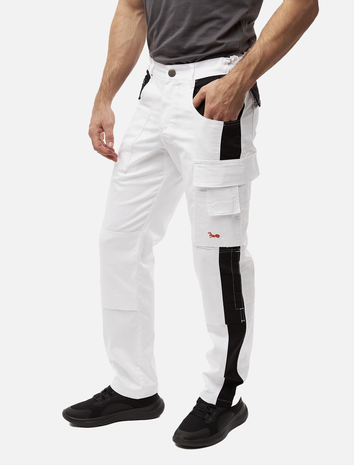 Herren Malerhose Weiß aus Stretch Strong Baumwolle mit Kniepolstertaschen