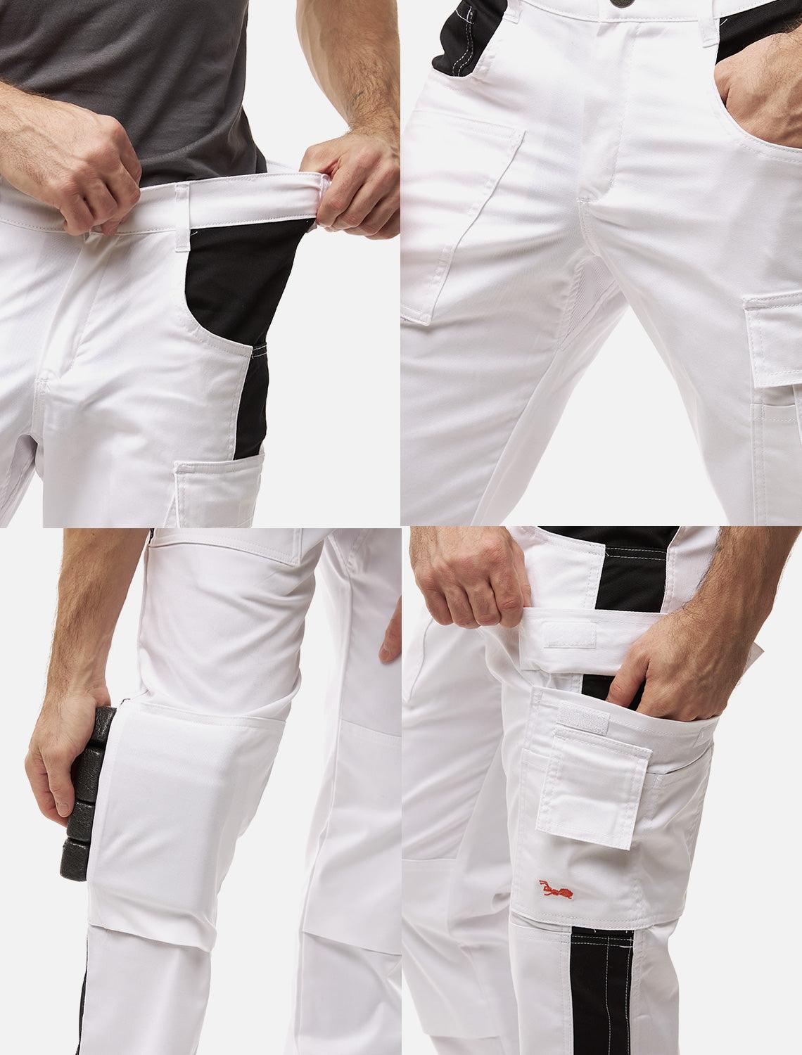 Herren Malerhose Weiß aus Stretch Strong Baumwolle mit Kniepolstertaschen