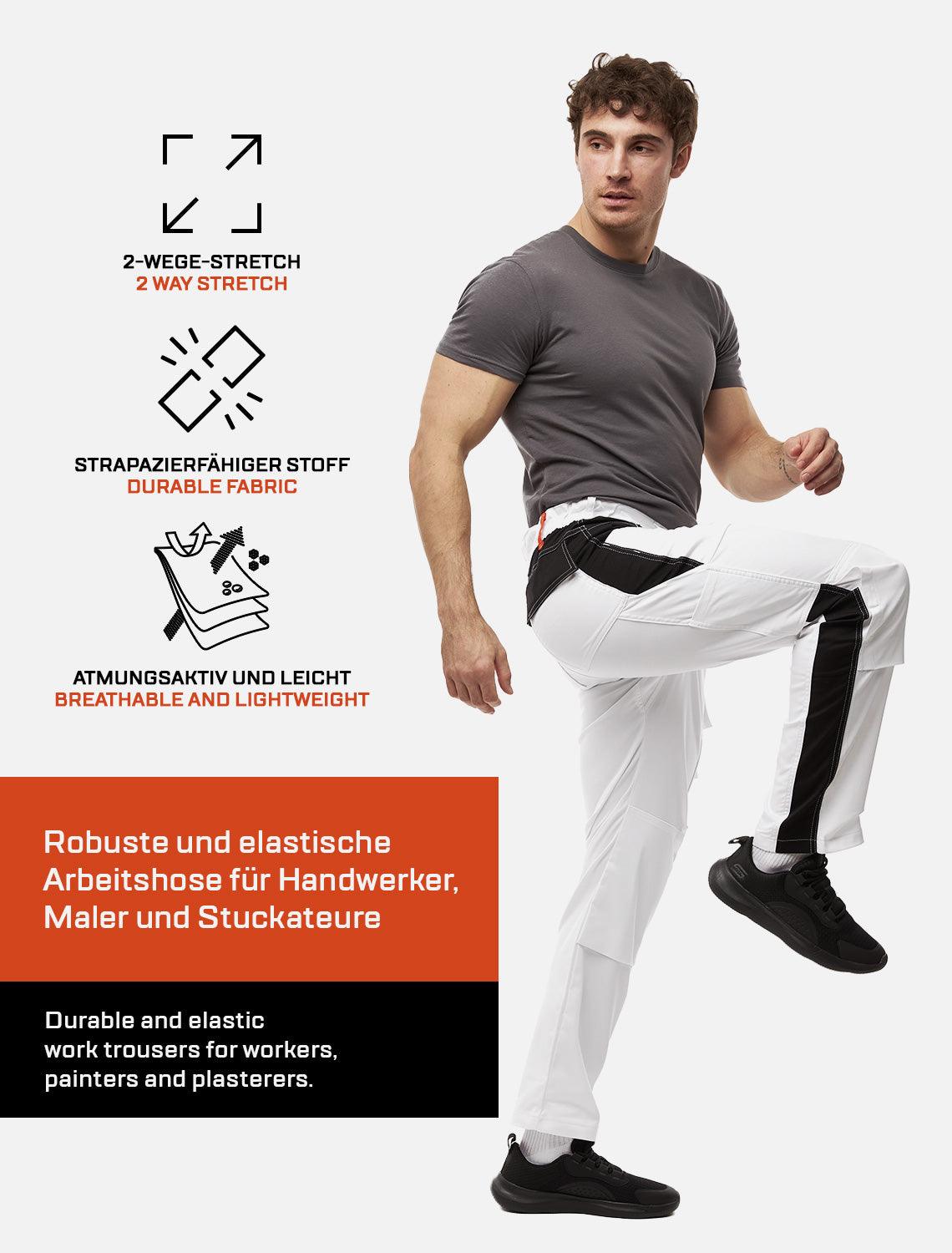 Herren Malerhose Weiß aus Stretch Strong Baumwolle mit Kniepolstertaschen