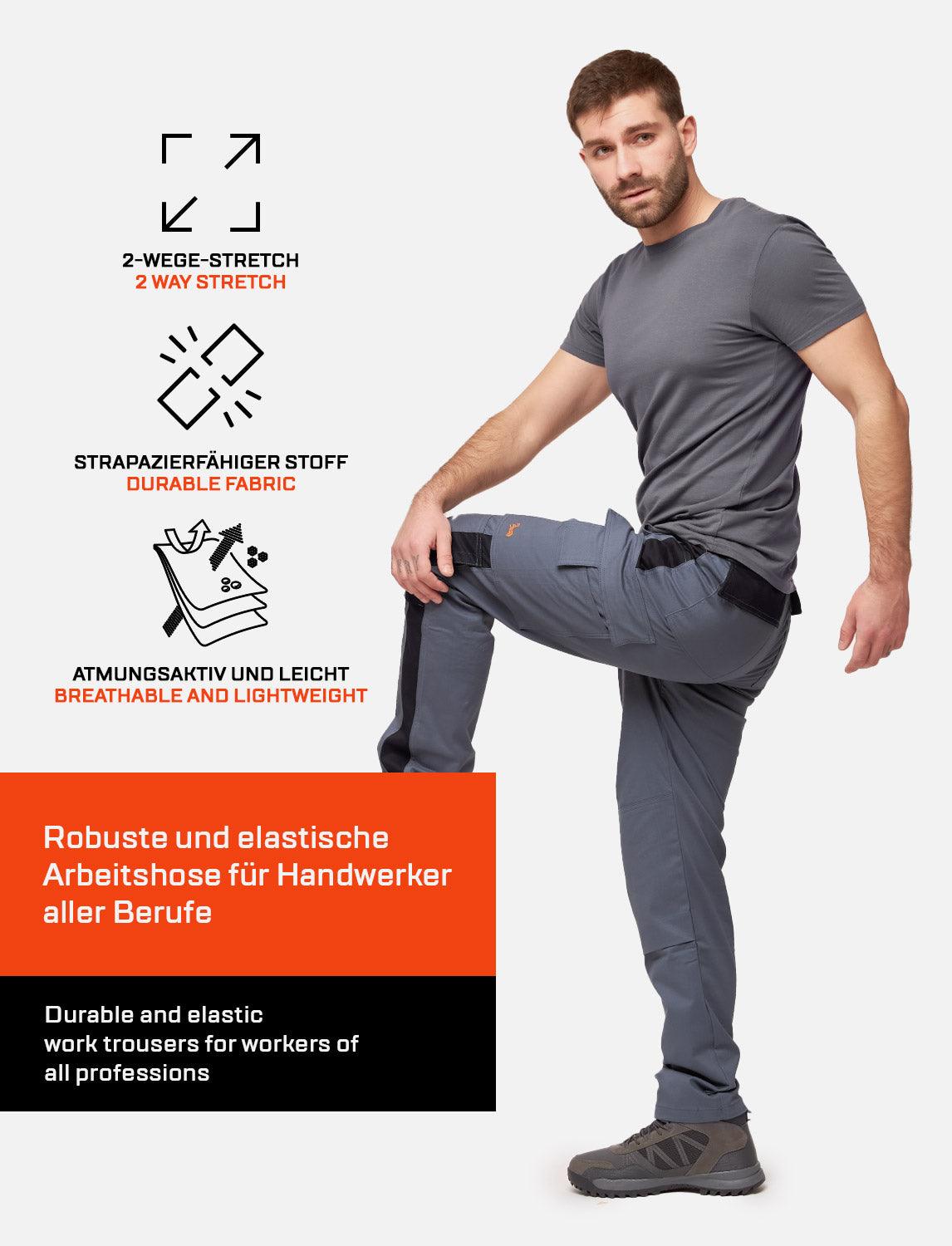 Herren Arbeitshose mit Kniepolstertaschen aus Strong Stretch Baumwolle