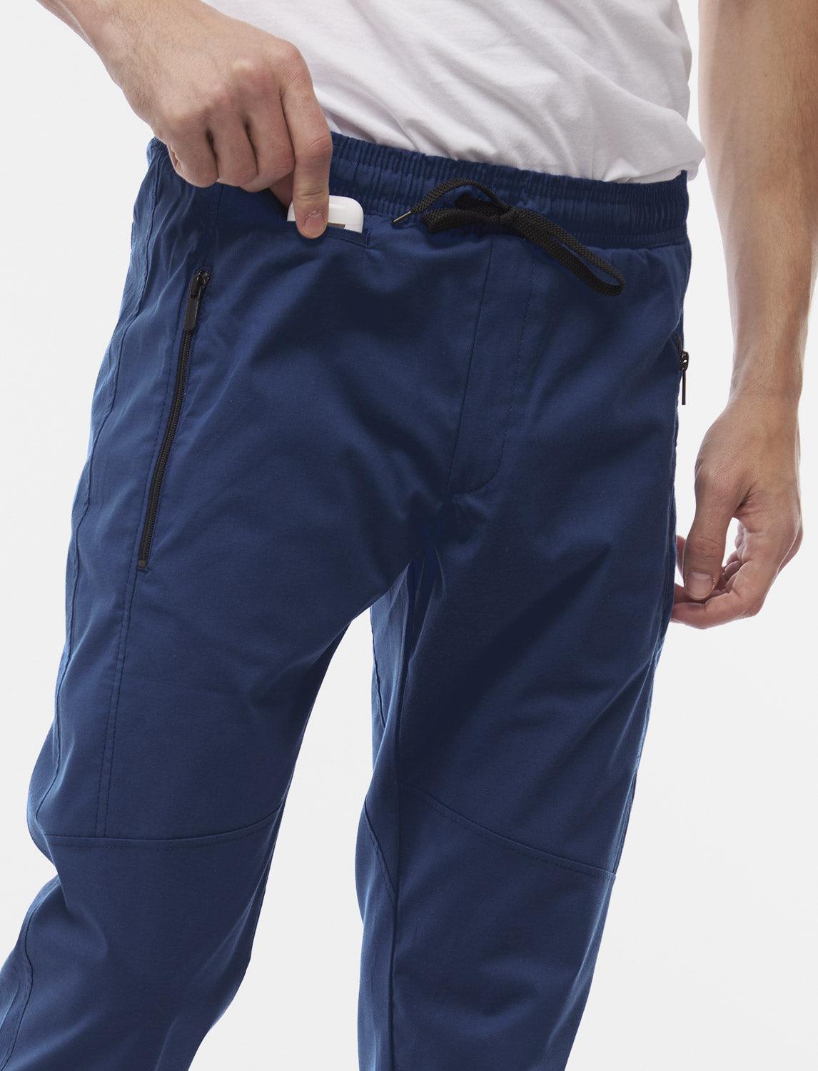 Leichte Sommer Herren Jogginghose mit Reißverschlusstasche Blau