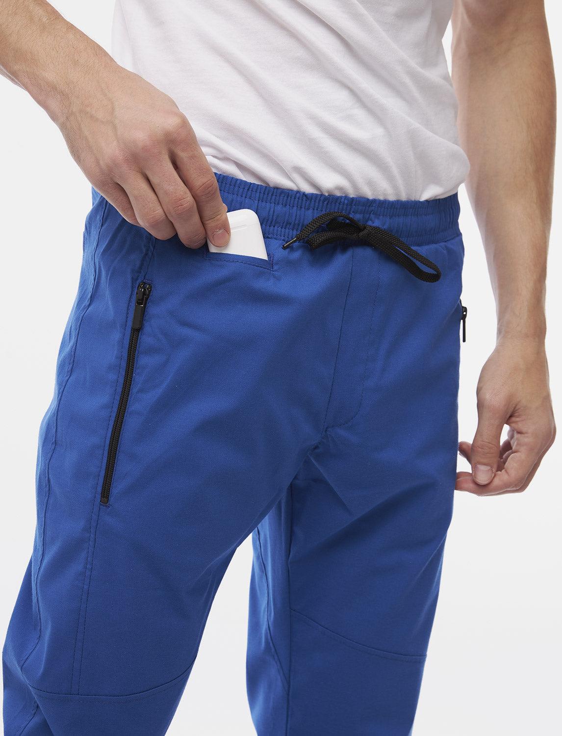 Leichte Sommer Herren Jogginghose mit Reißverschlusstasche Blau