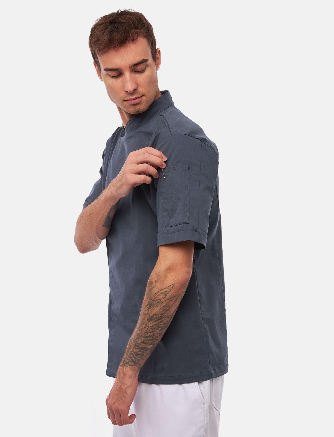 Stretch Herren Kochjacke mit Druckknöpfen Kurzarm Slim Fit