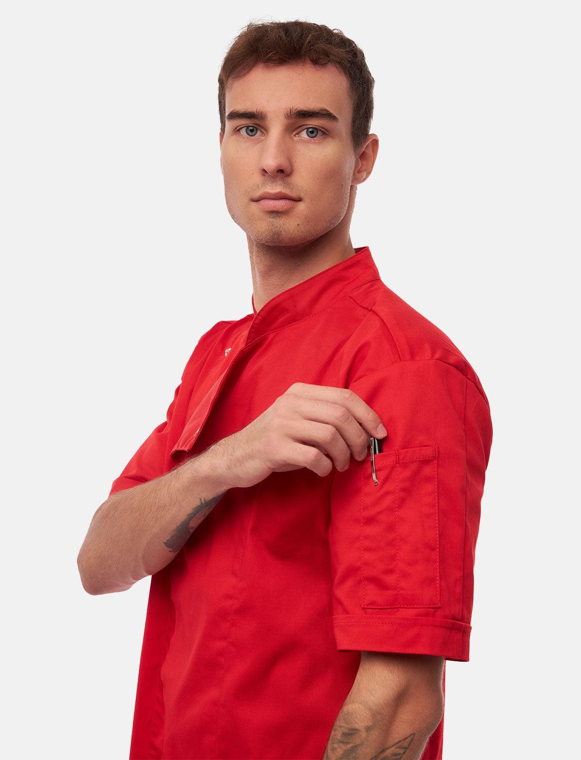 Stretch Herren Kochjacke mit Druckknöpfen Kurzarm Slim Fit