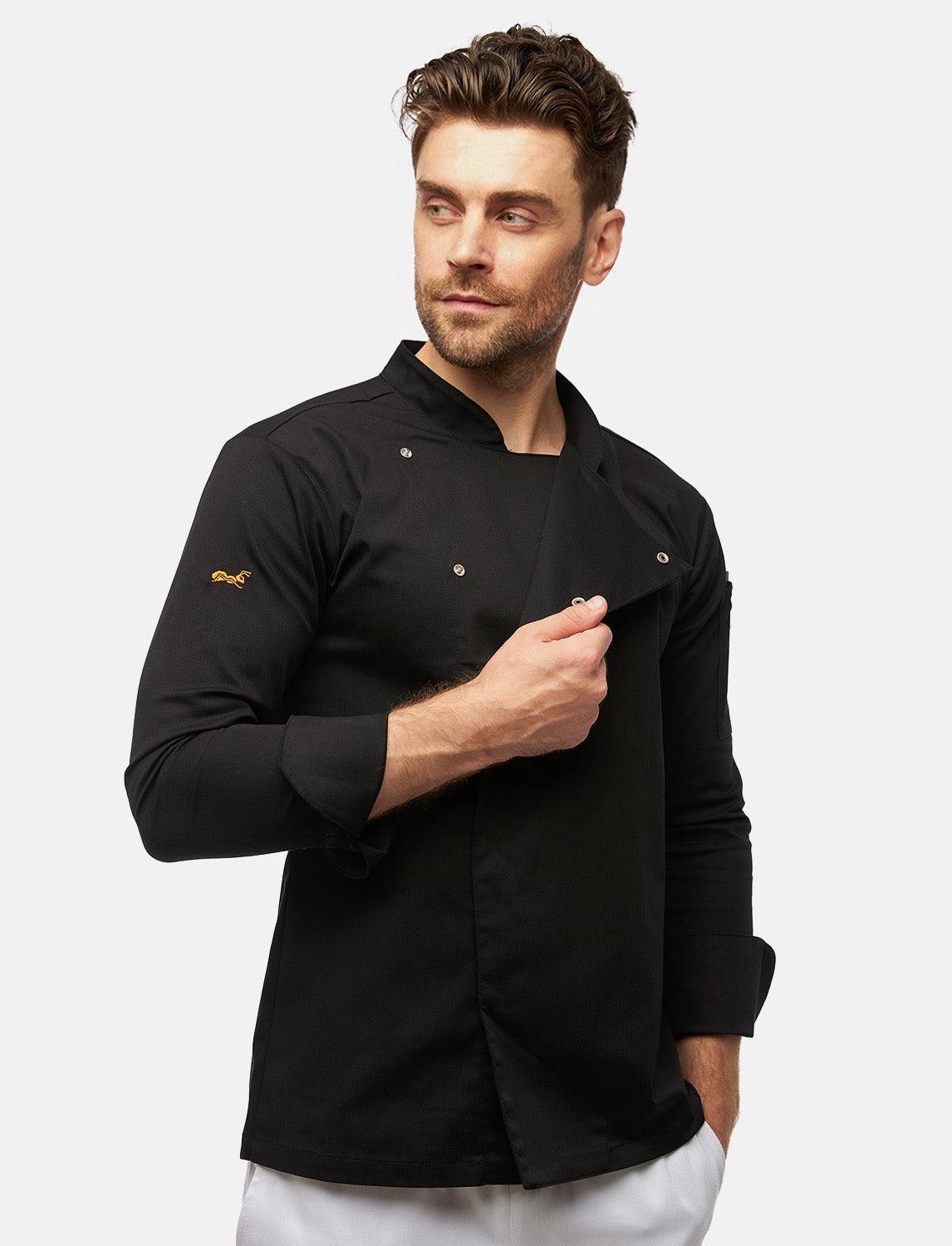 Stretch Kochjacke Herren mit Druckknöpfen Langarm Slim Fit