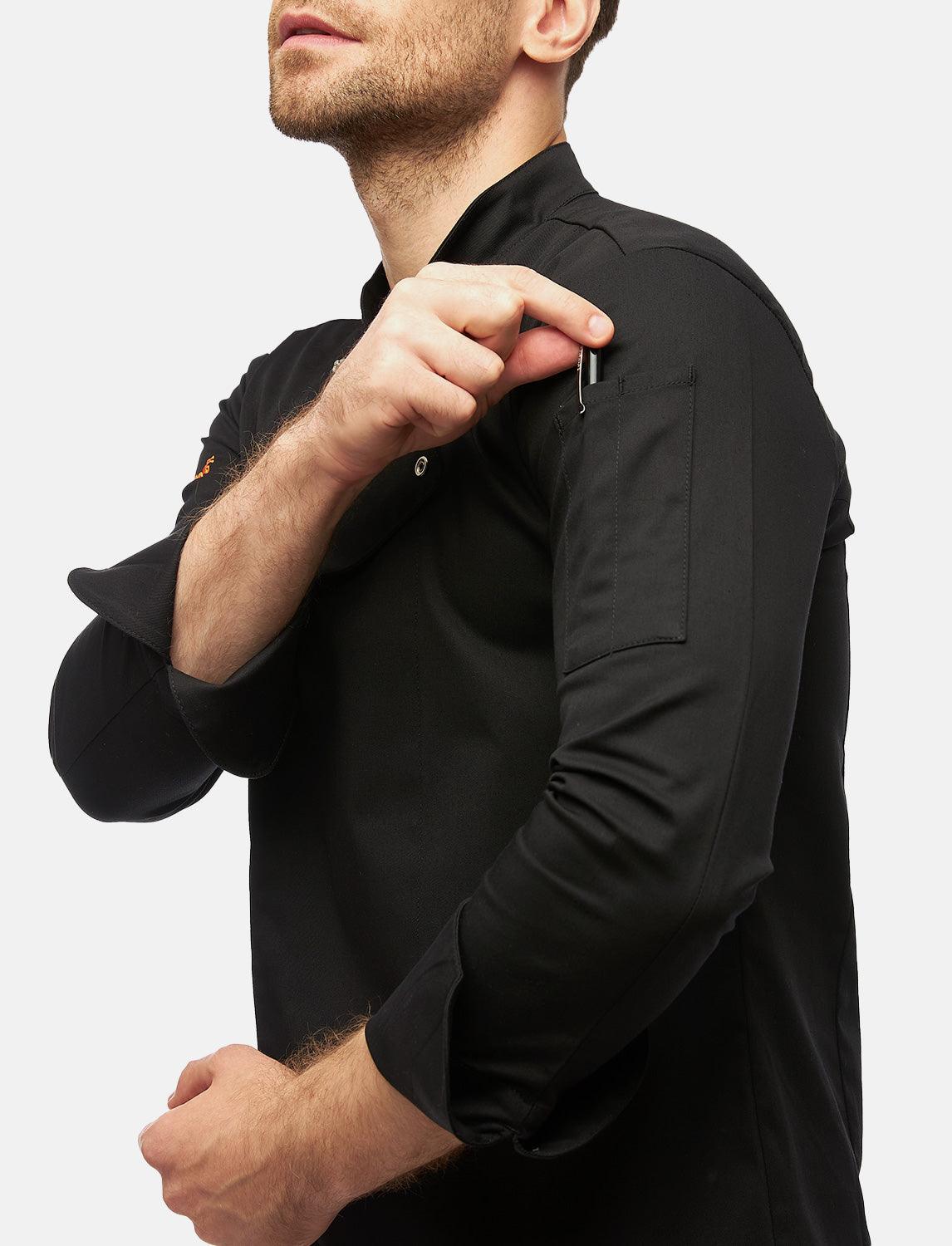 Stretch Kochjacke Herren mit Druckknöpfen Langarm Slim Fit