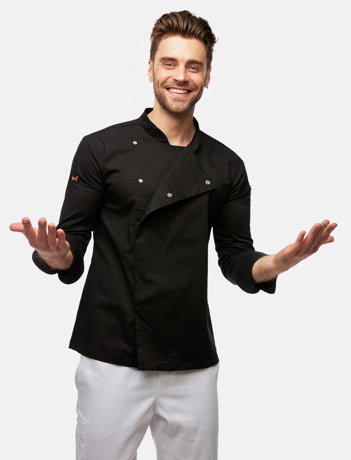 Stretch Kochjacke Herren mit Druckknöpfen Langarm Slim Fit
