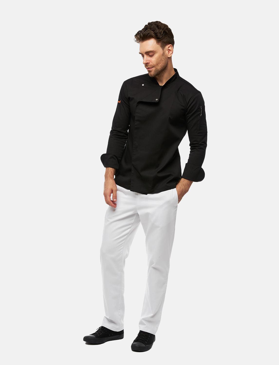 Stretch Kochjacke Herren mit Druckknöpfen Langarm Slim Fit