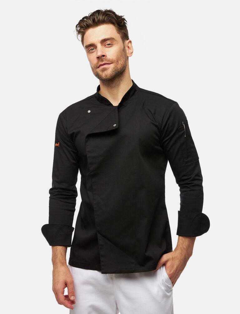 Stretch Kochjacke Herren mit Druckknöpfen Langarm Slim Fit