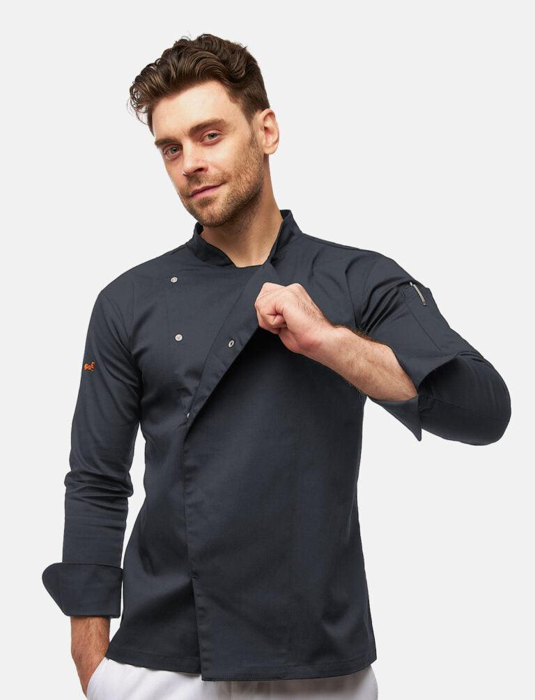 Stretch Kochjacke Herren mit Druckknöpfen Langarm Slim Fit