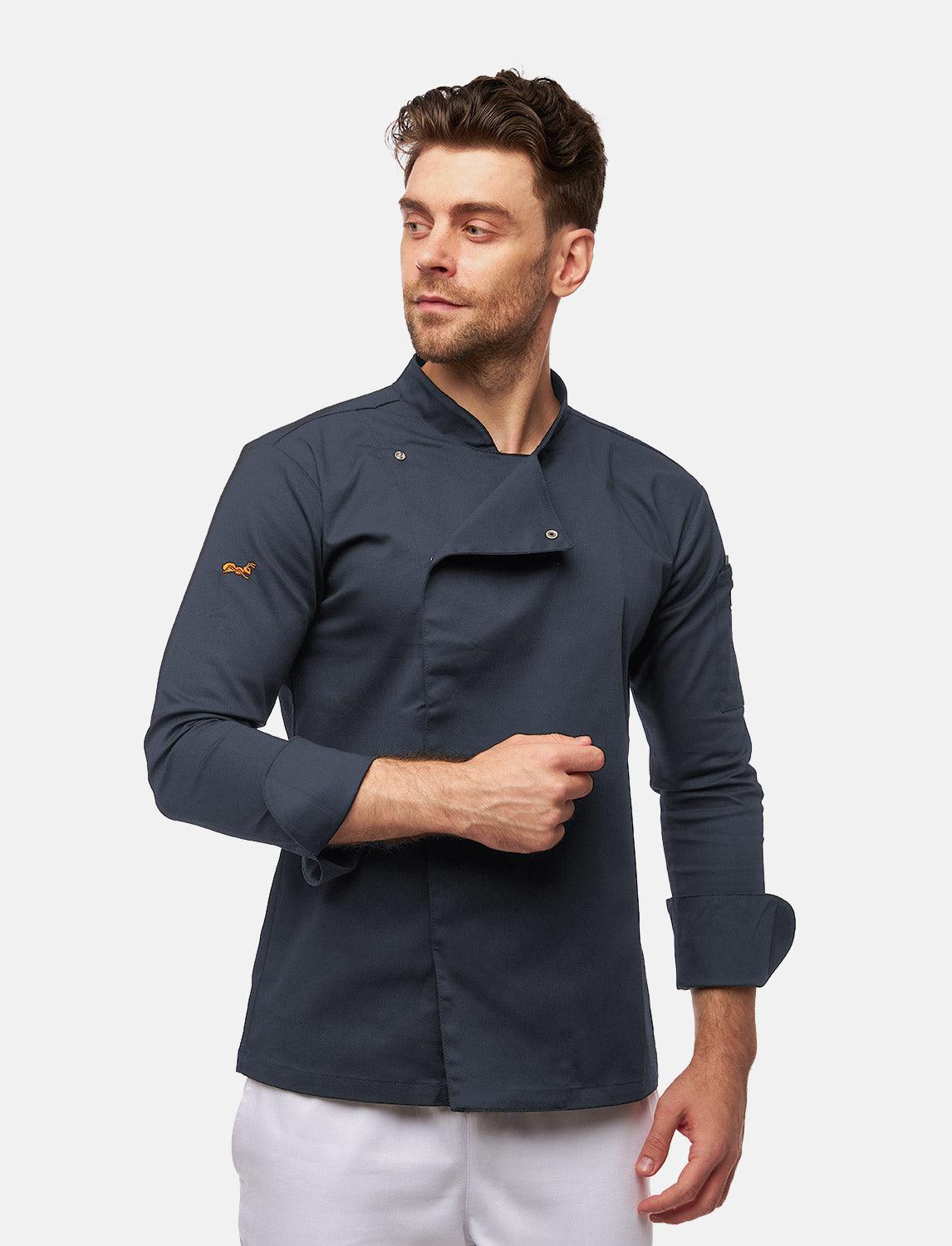 Stretch Kochjacke Herren mit Druckknöpfen Langarm Slim Fit