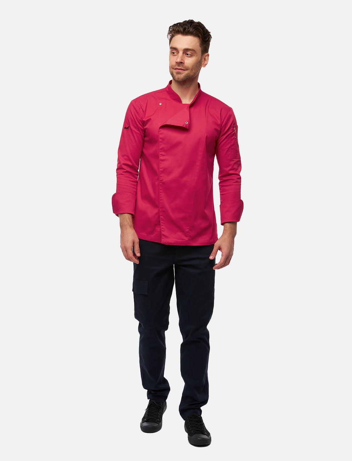 Stretch Kochjacke Herren mit Druckknöpfen Langarm Slim Fit
