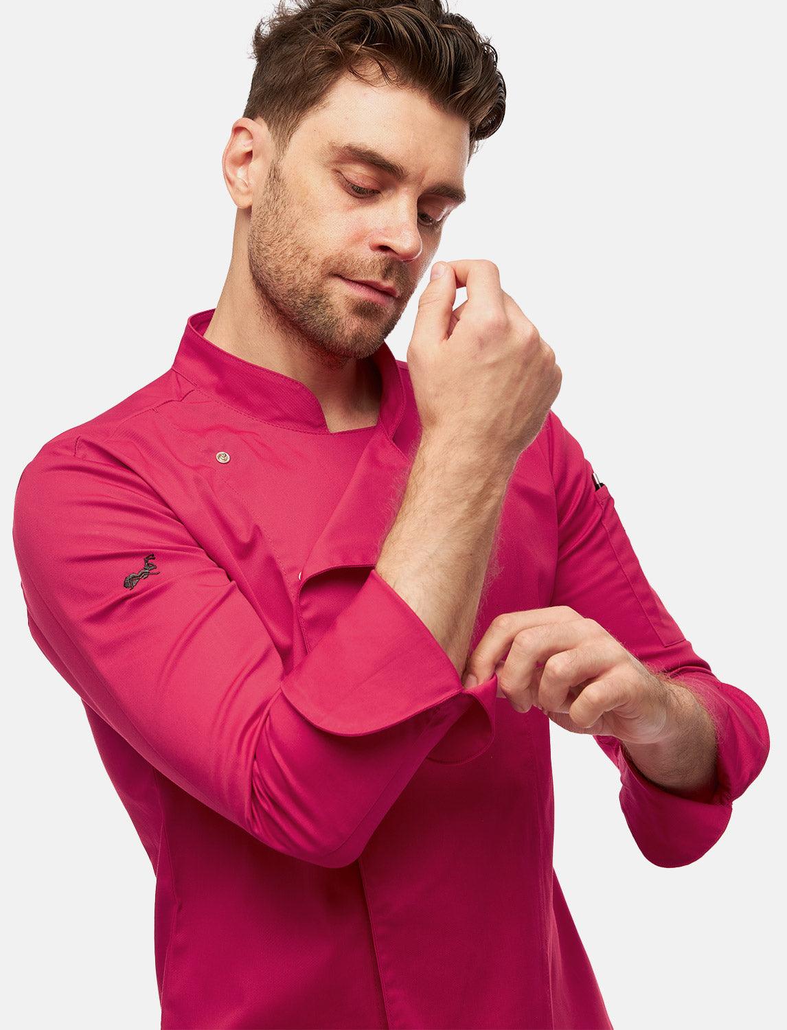 Stretch Kochjacke Herren mit Druckknöpfen Langarm Slim Fit