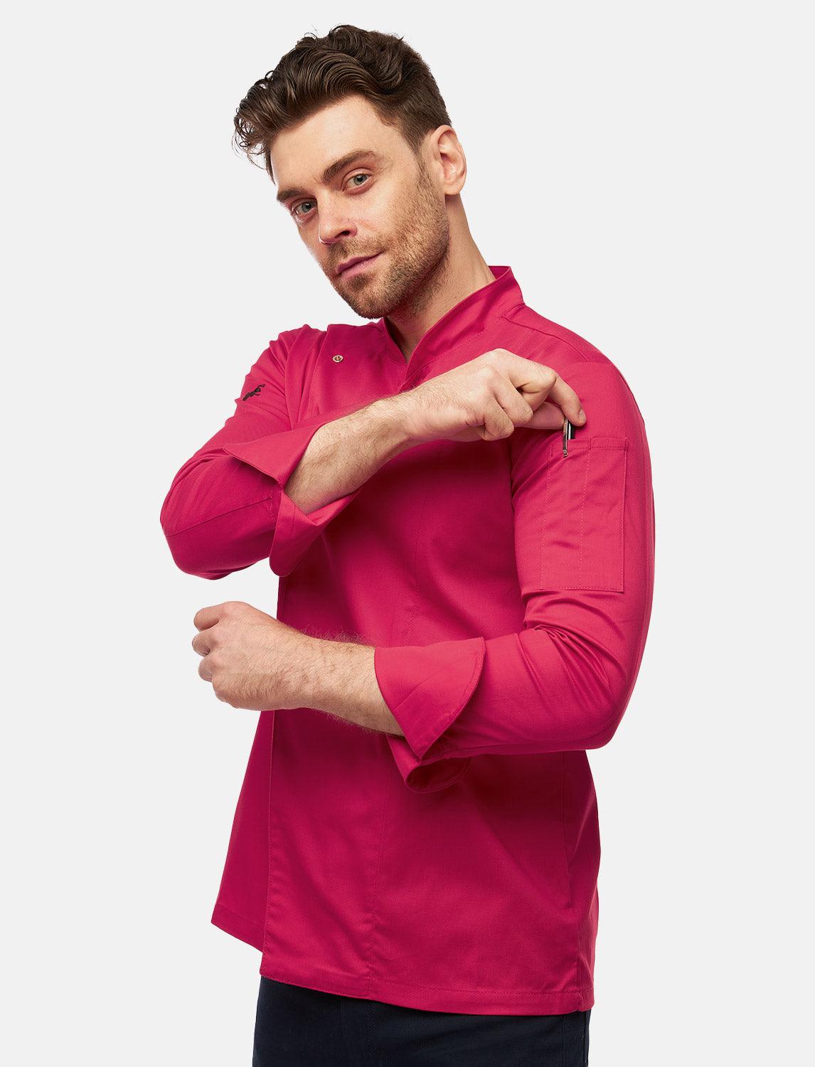 Stretch Kochjacke Herren mit Druckknöpfen Langarm Slim Fit