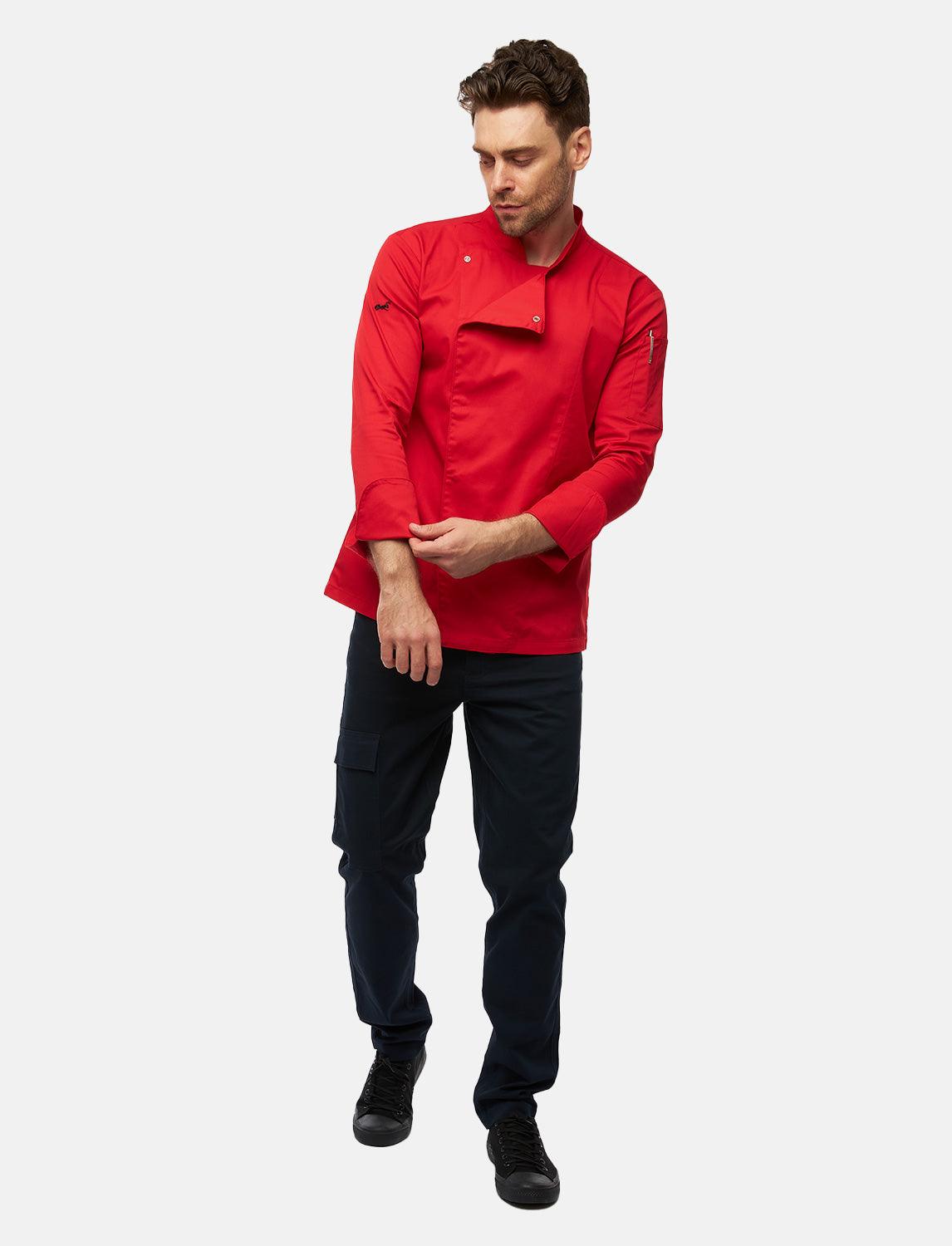 Stretch Kochjacke Herren mit Druckknöpfen Langarm Slim Fit
