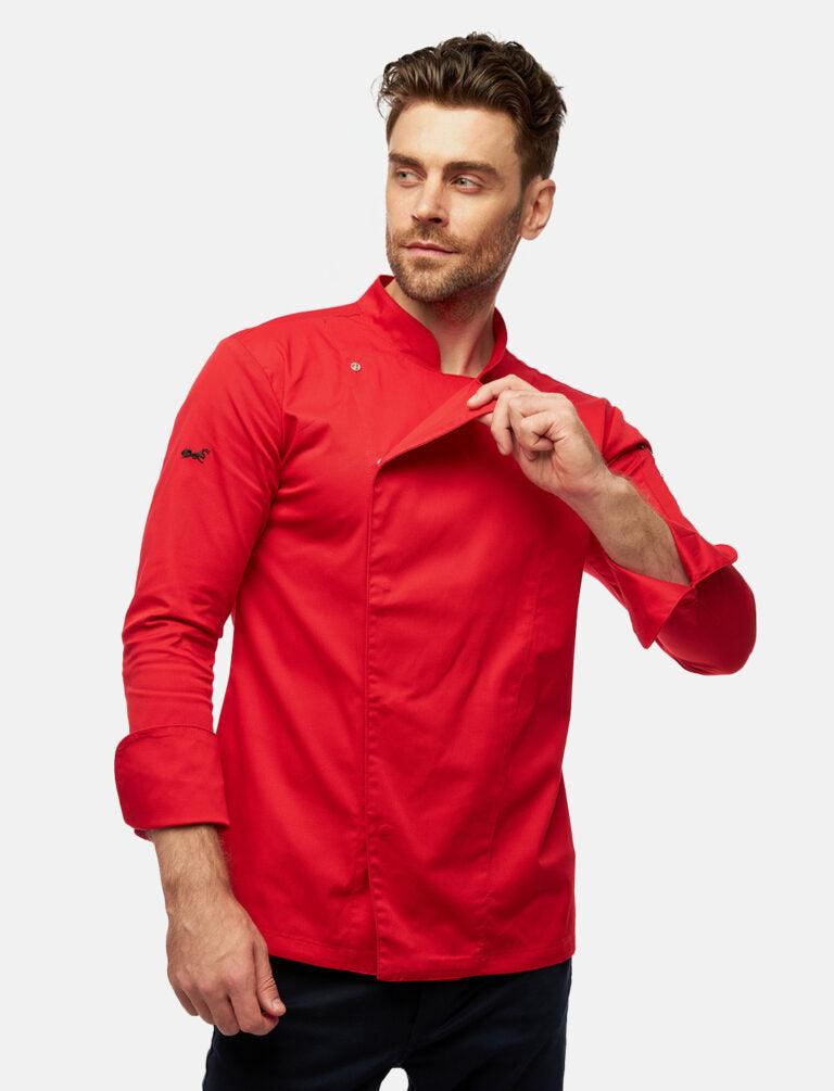 Stretch Kochjacke Herren mit Druckknöpfen Langarm Slim Fit