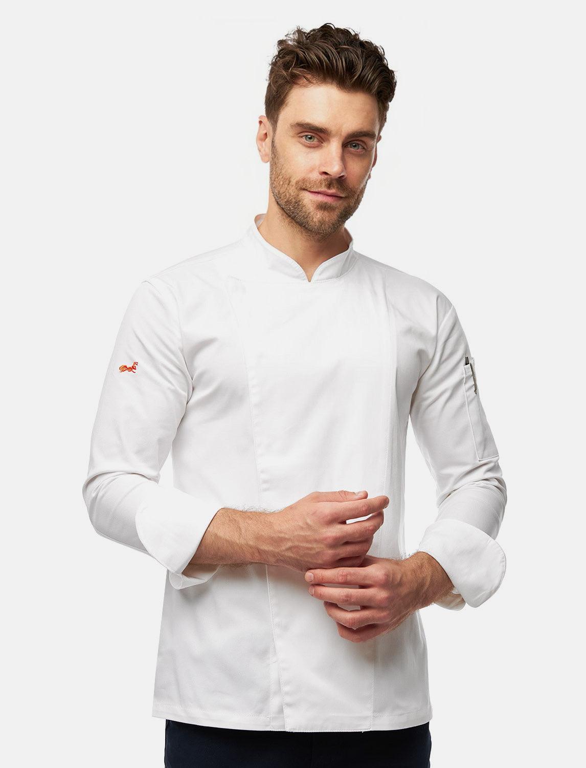 Stretch Kochjacke Herren mit Druckknöpfen Langarm Slim Fit