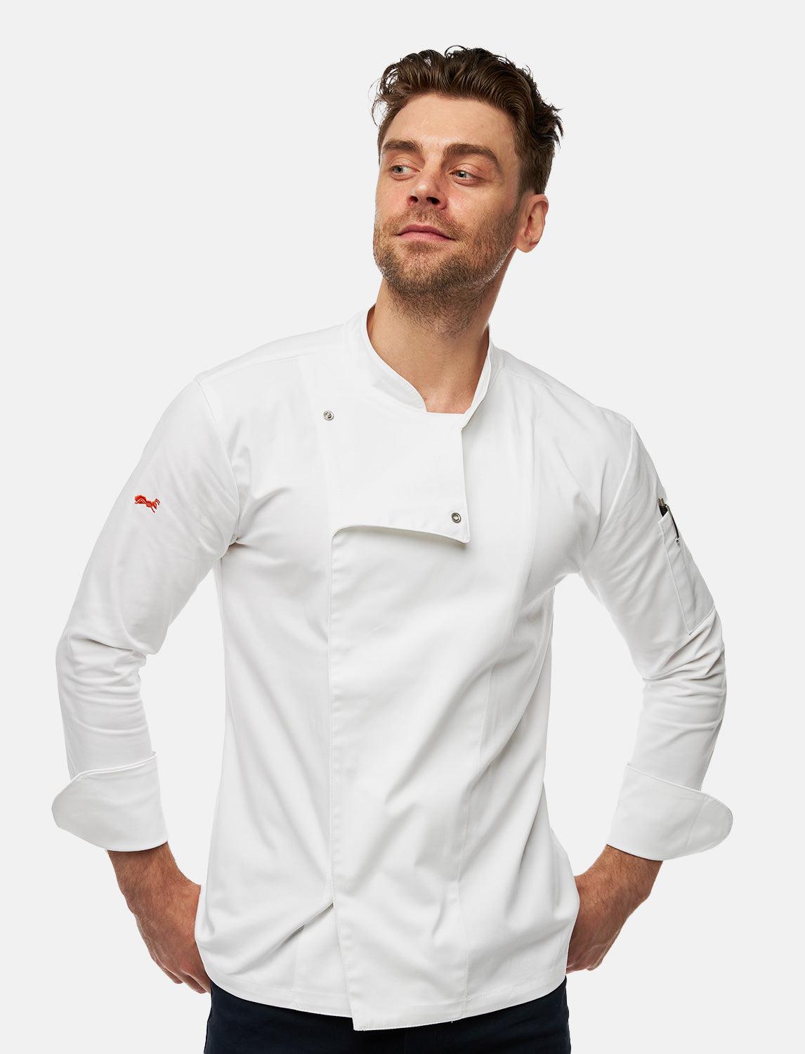 Stretch Kochjacke Herren mit Druckknöpfen Langarm Slim Fit