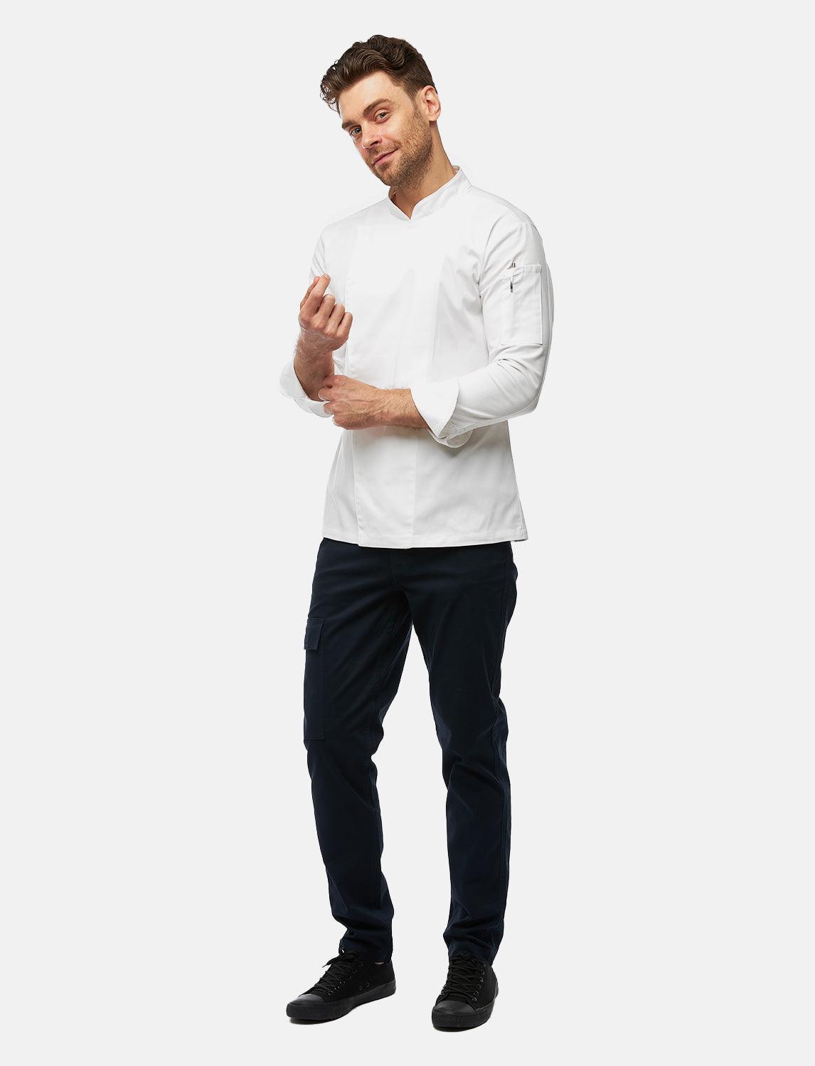 Stretch Kochjacke Herren mit Druckknöpfen Langarm Slim Fit