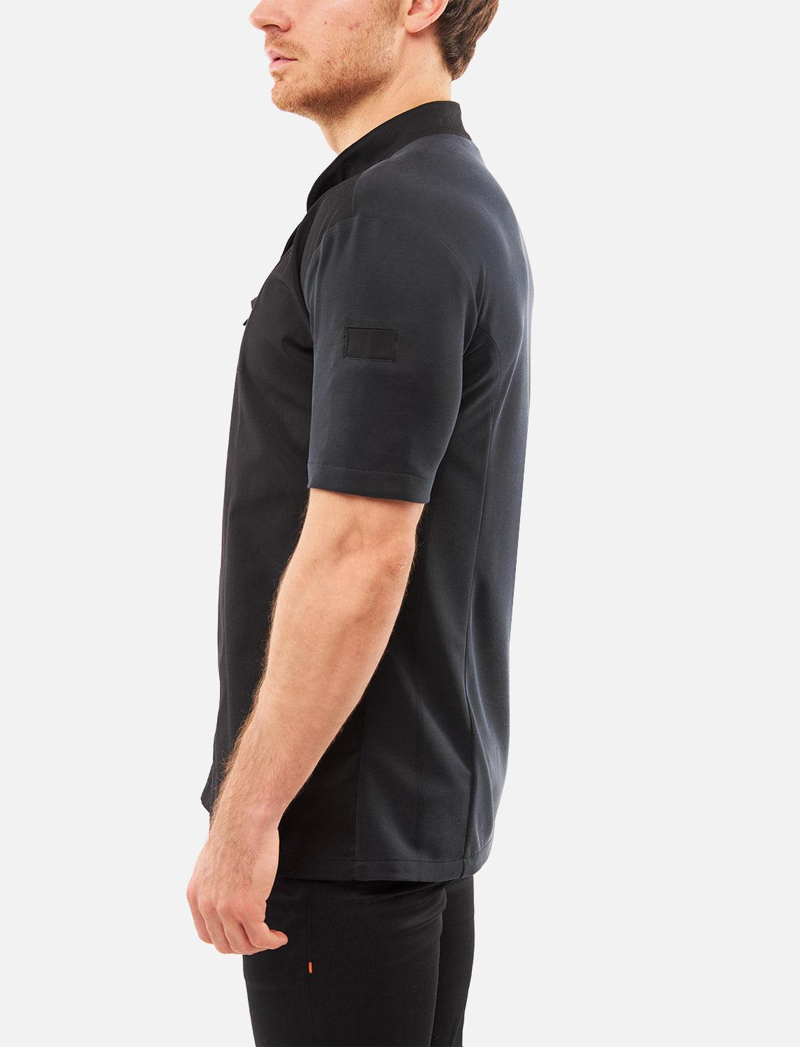 Kochjacke Schwarz Herren mit Druckknöpfen Kochhemd Kurzarm Modal Stoff