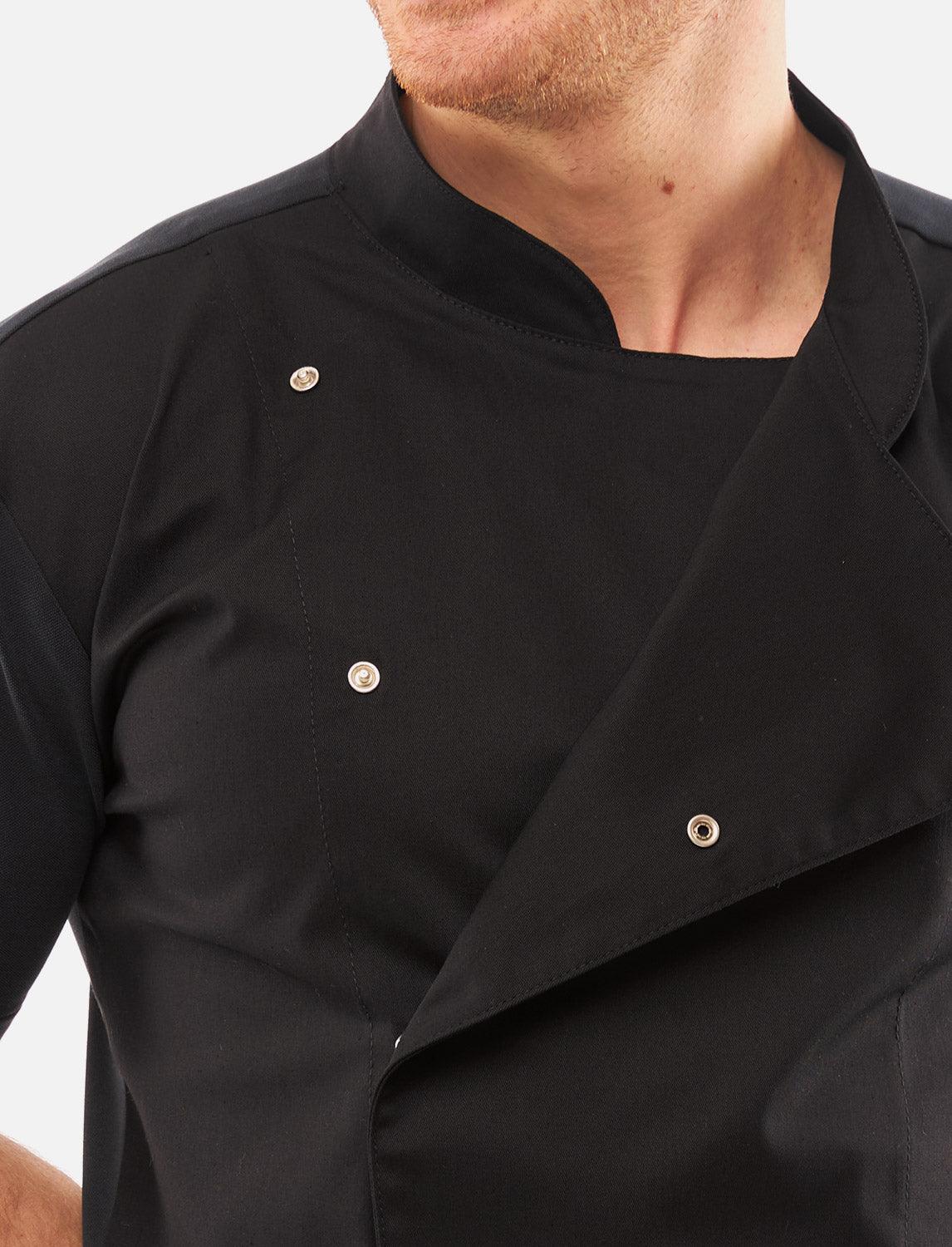 Kochjacke Schwarz Herren mit Druckknöpfen Kochhemd Kurzarm Modal Stoff