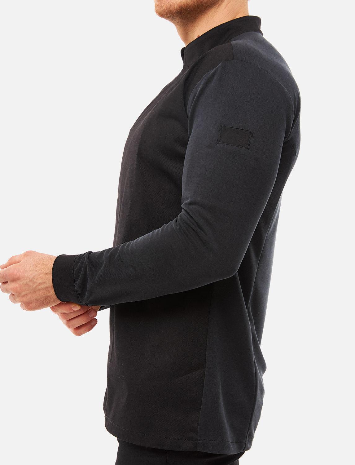 Schwarze Kochjacke Herren mit Druckknöpfen Kochhemd Langarm Modal Stoff