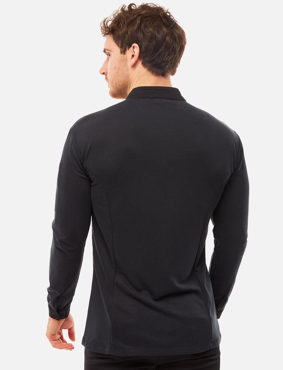 Schwarze Kochjacke Herren mit Druckknöpfen Kochhemd Langarm Modal Stoff