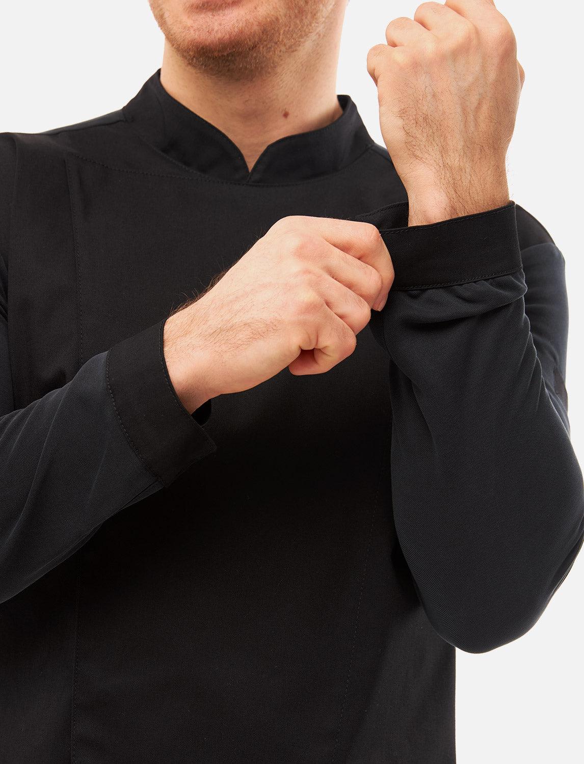 Schwarze Kochjacke Herren mit Druckknöpfen Kochhemd Langarm Modal Stoff