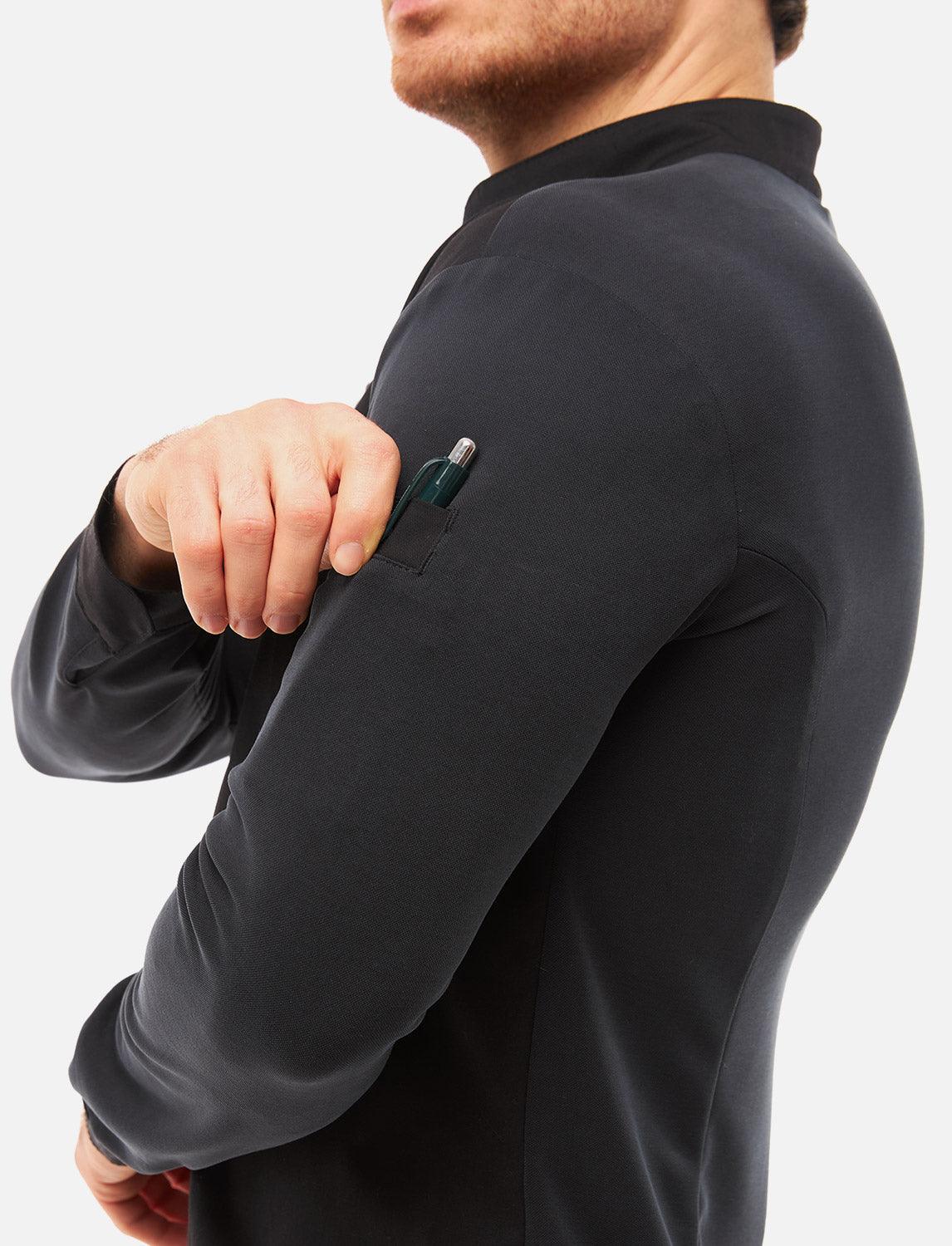 Schwarze Kochjacke Herren mit Druckknöpfen Kochhemd Langarm Modal Stoff