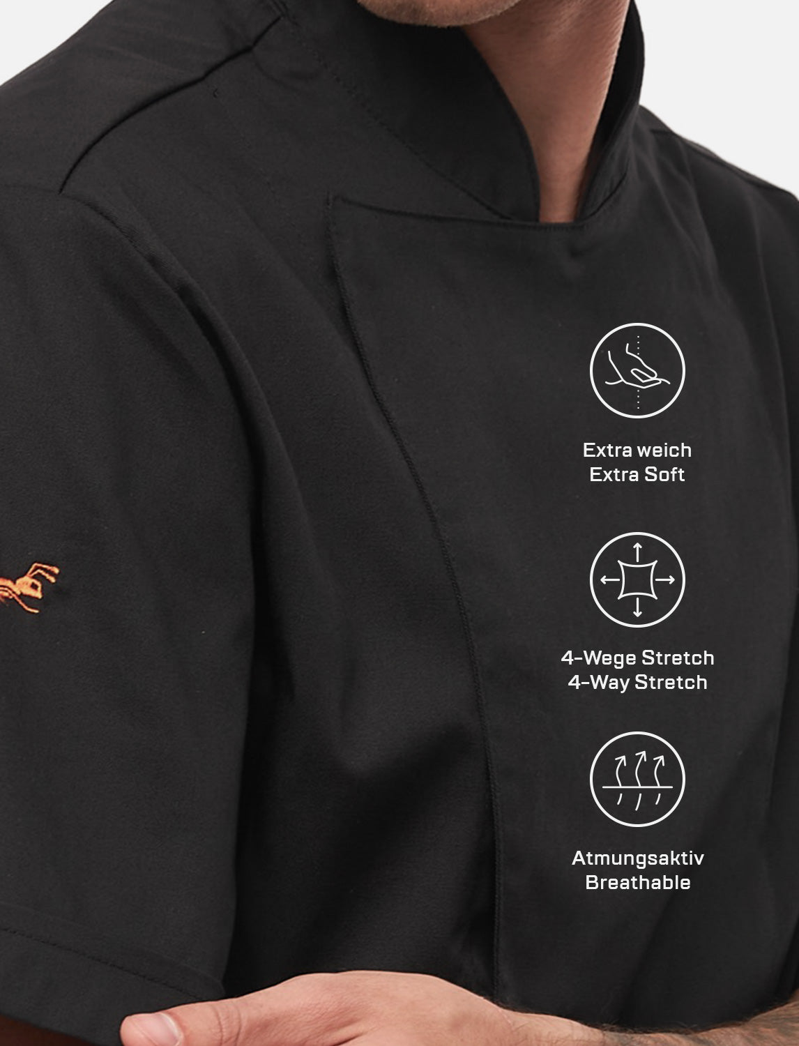 Soft Stretch Kochjacke Herren mit Druckknöpfen Kurzarm