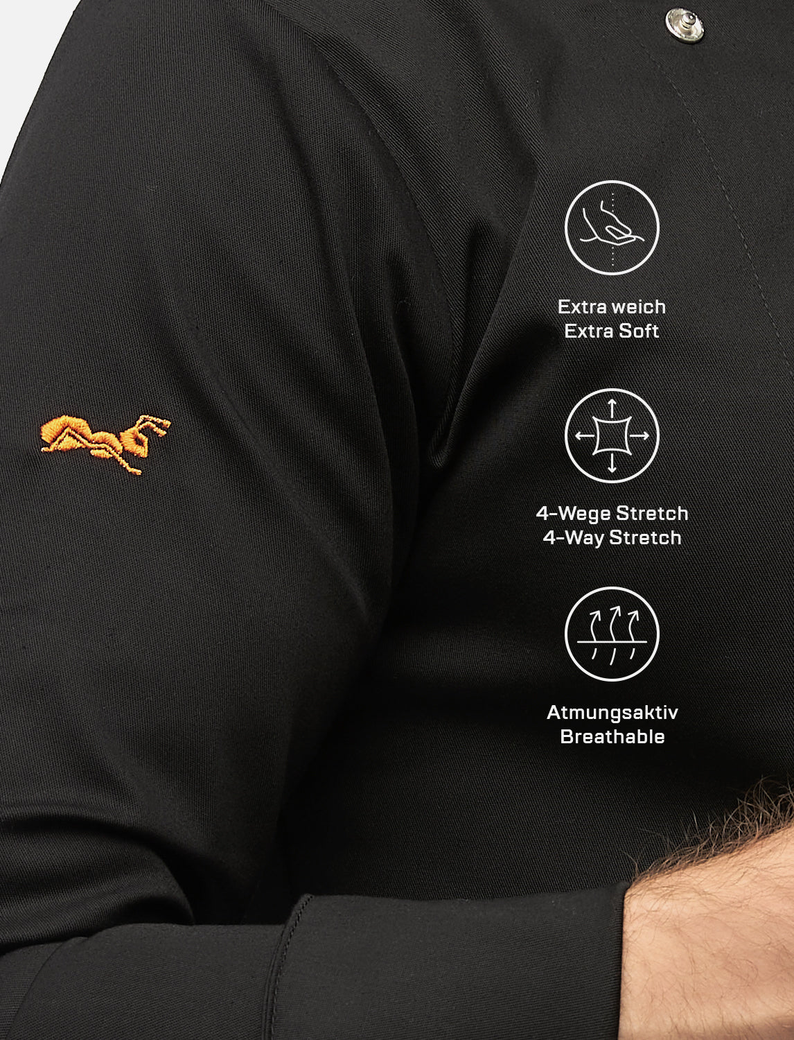 Kochjacke Herren Soft-Stretch Langarm mit Druckknöpfen