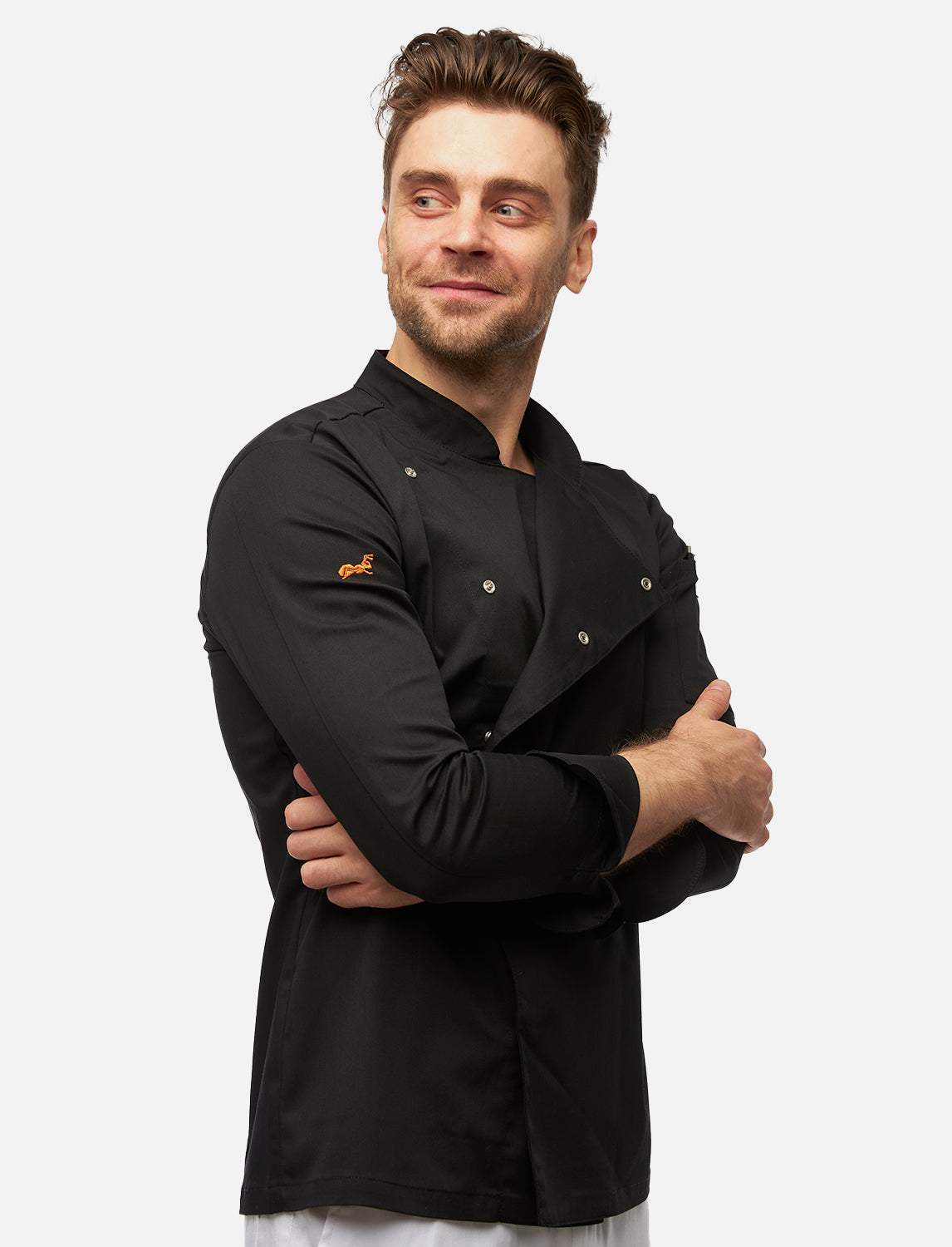 Kochjacke Herren Soft-Stretch Langarm mit Druckknöpfen