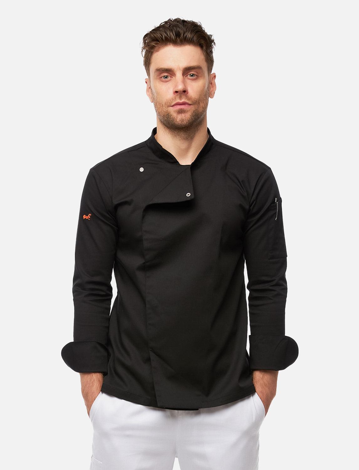 easyMove Kochjacke Herren Langarm mit Druckknöpfen Slim Fit