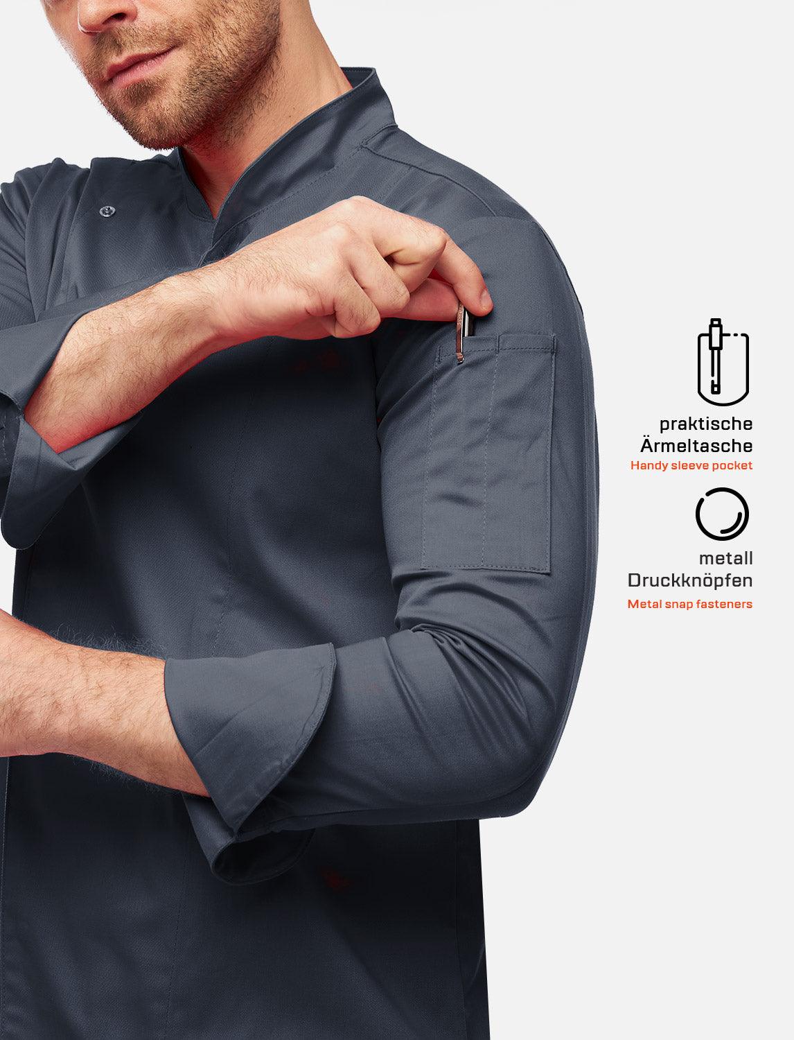 easyMove Kochjacke Herren Langarm mit Druckknöpfen Slim Fit