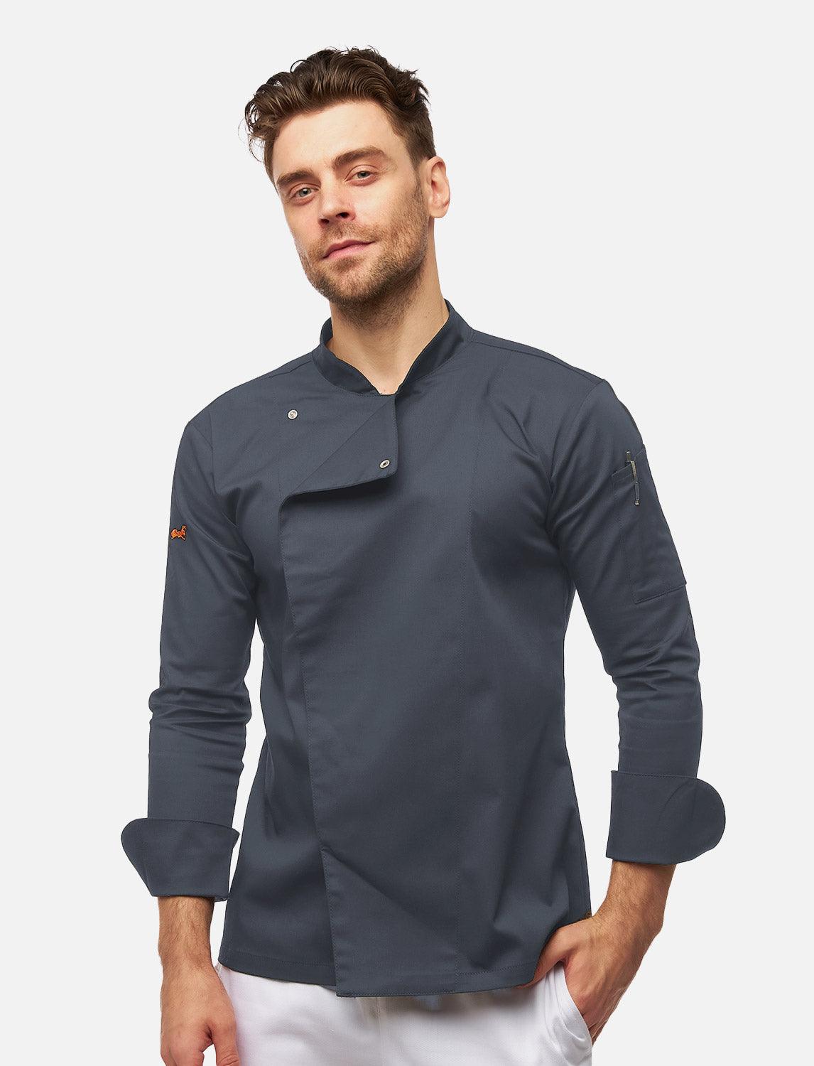 easyMove Kochjacke Herren Langarm mit Druckknöpfen Slim Fit