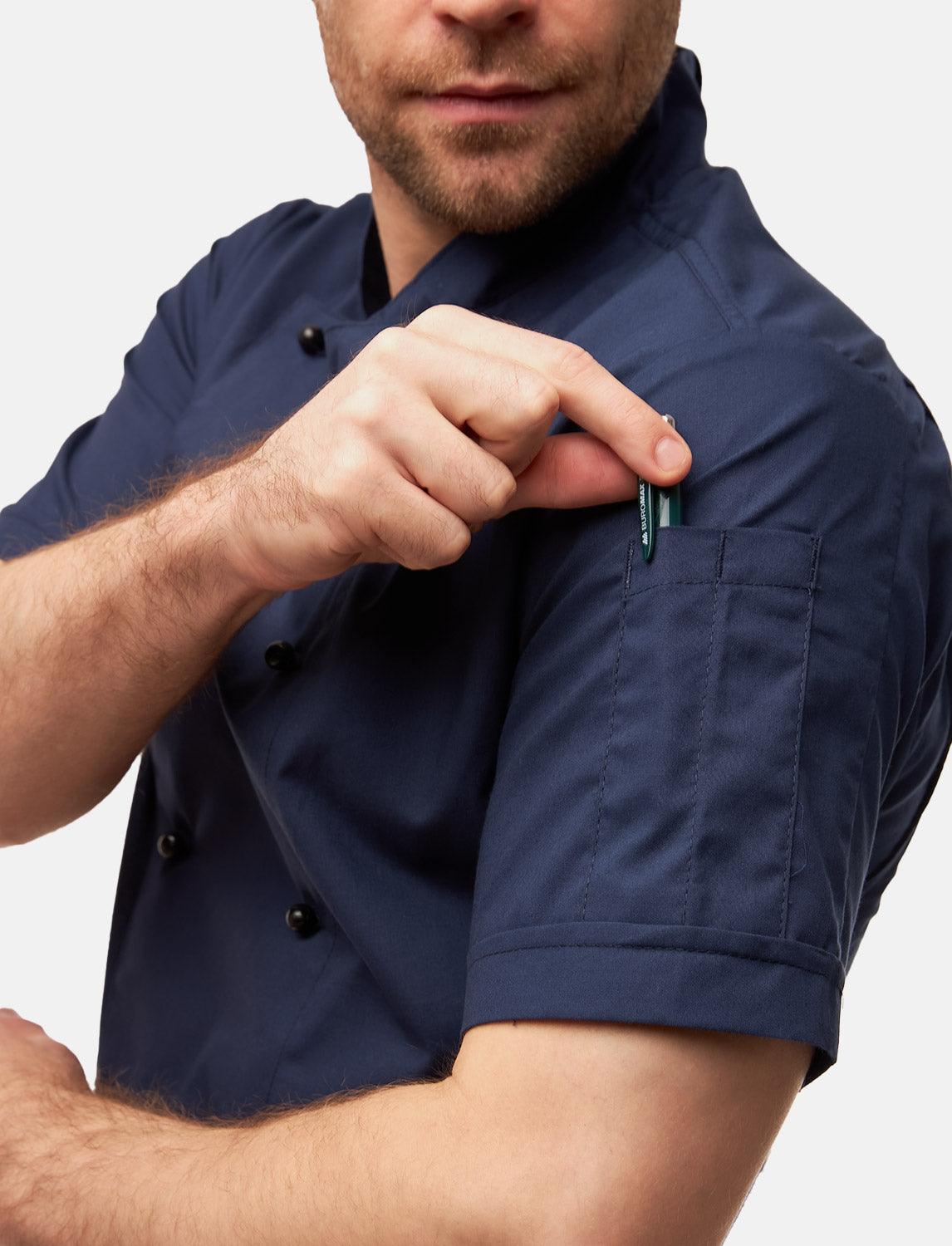 leichte Herren Kochjacke Kurzarm inkl. Kugelknöpfe Regular Fit Blau