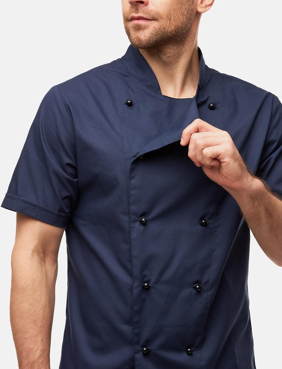 leichte Herren Kochjacke Kurzarm inkl. Kugelknöpfe Regular Fit Blau