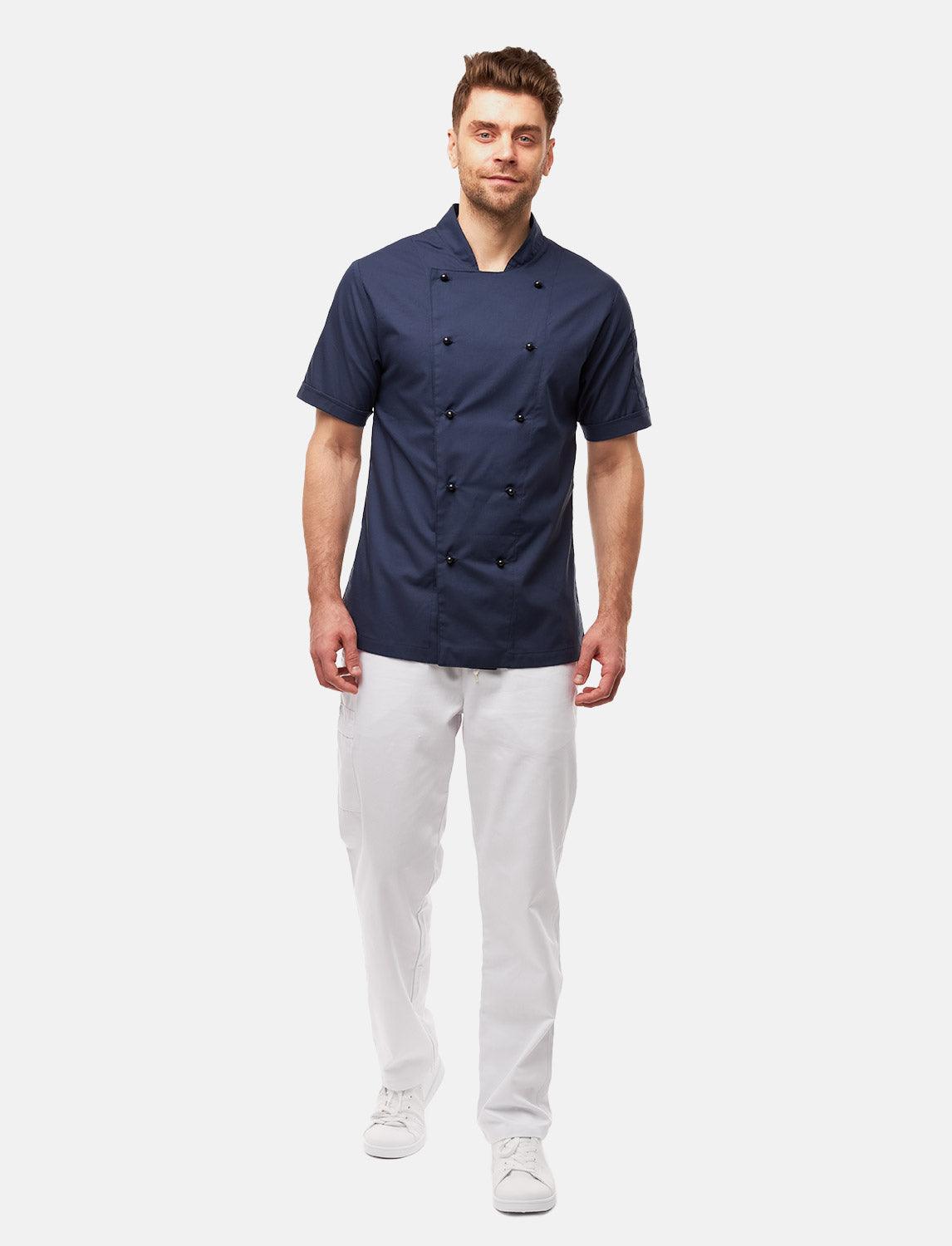 leichte Herren Kochjacke Kurzarm inkl. Kugelknöpfe Regular Fit Blau