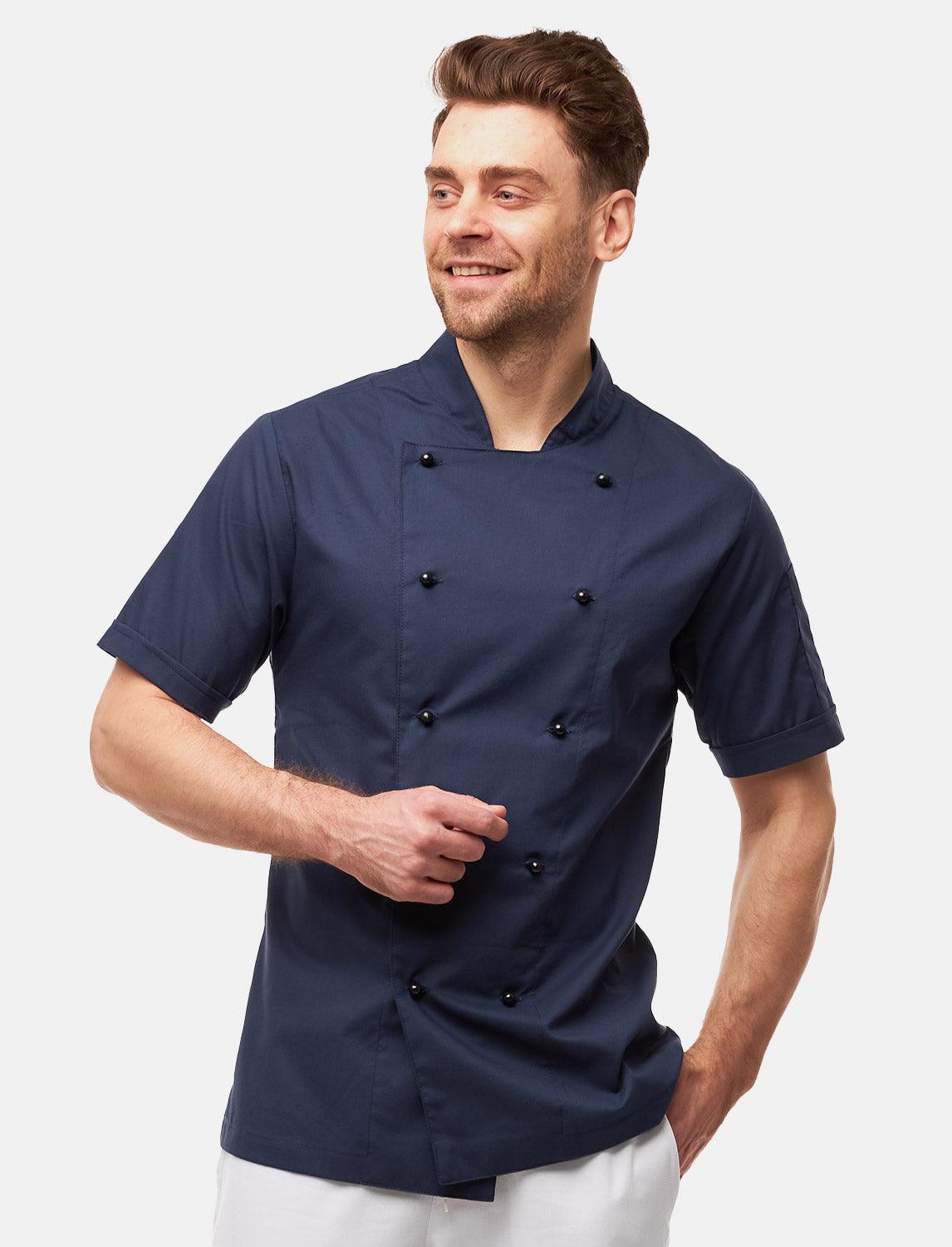 leichte Herren Kochjacke Kurzarm inkl. Kugelknöpfe Regular Fit Blau