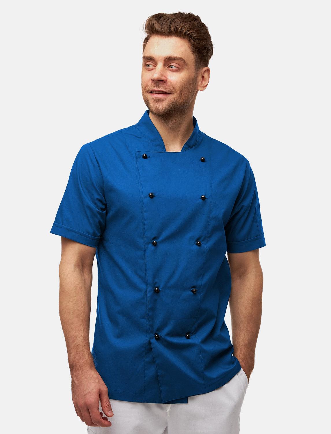 leichte Herren Kochjacke Kurzarm inkl. Kugelknöpfe Regular Fit Blau